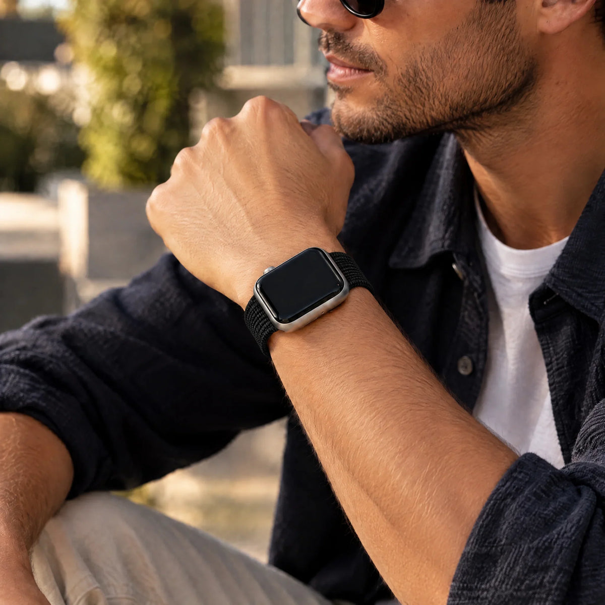 Apple Watch Armband Flyne – gewebt – Nylon – Schwarz