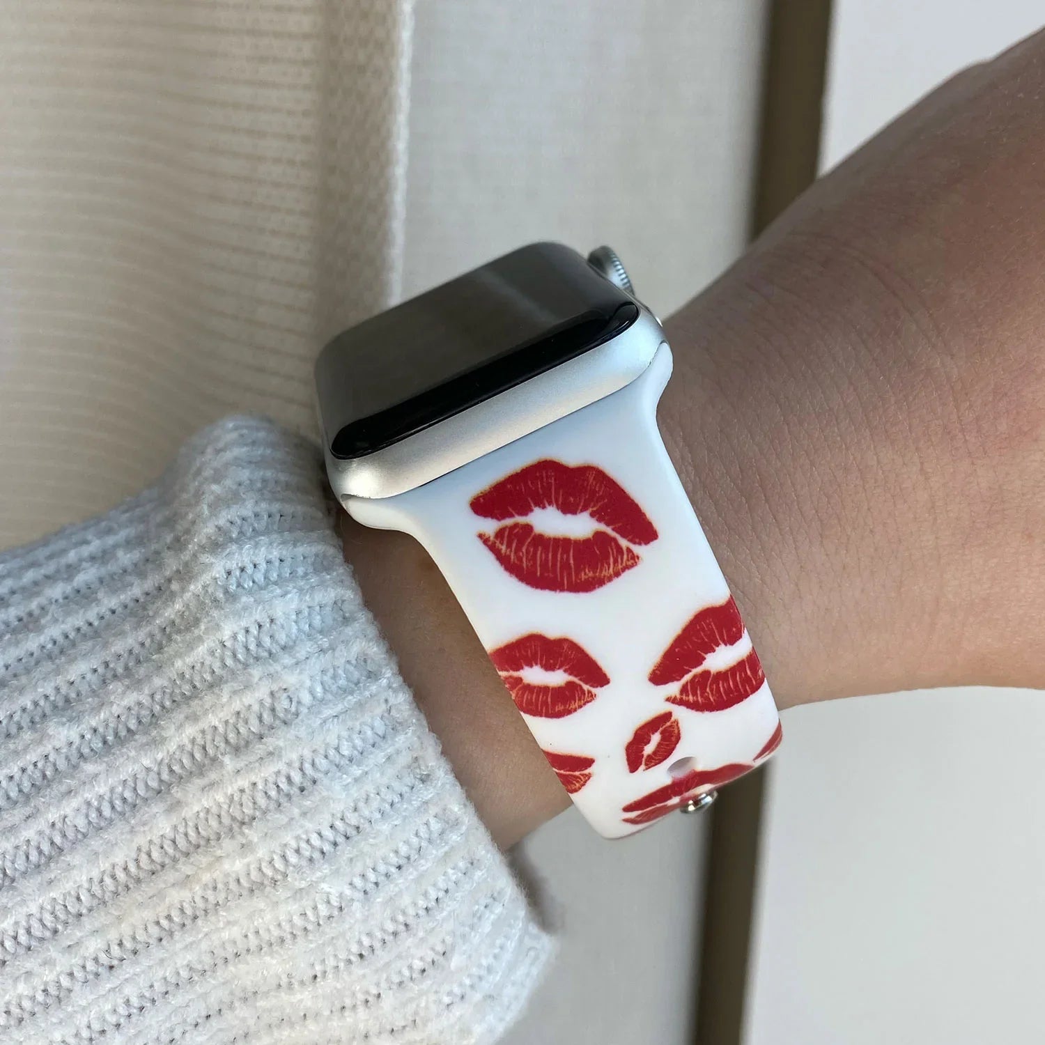 Apple Watch Printarmband – Silikon – Kuss-Print weiß