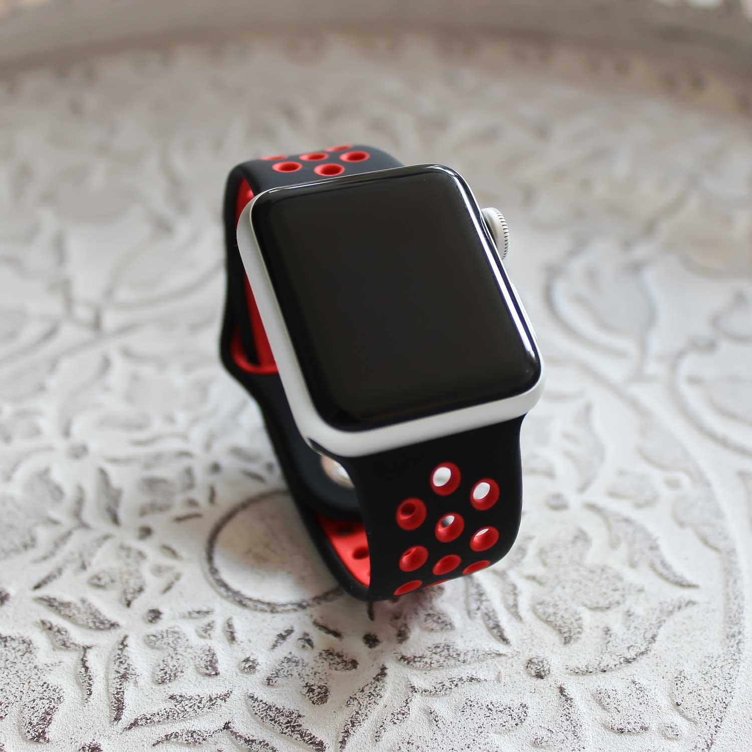 Apple Watch Armband – doppelt – Silikon – Schwarz Rot