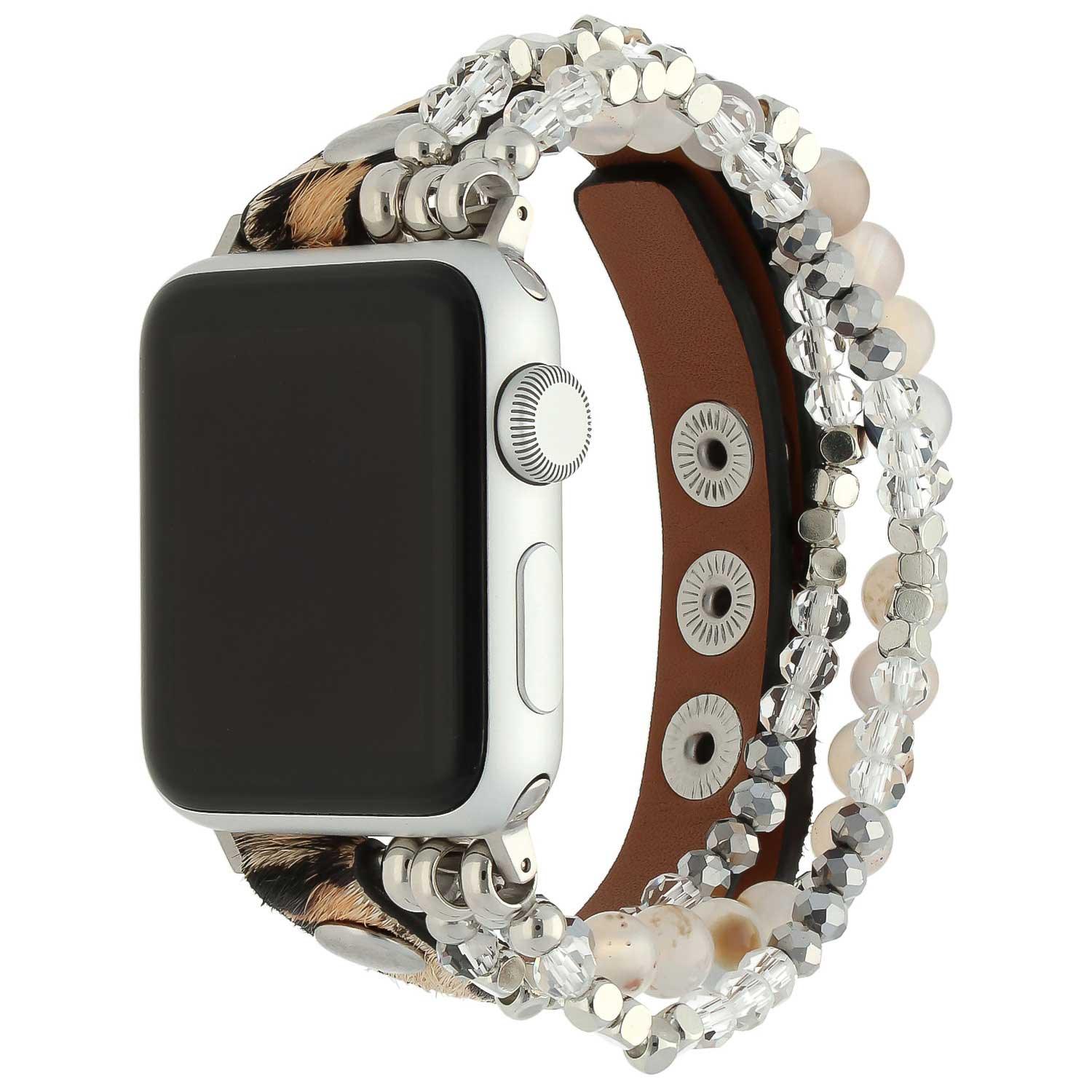 Apple Watch Armband – Leder – Schmuck – Leopardenmuster Silber