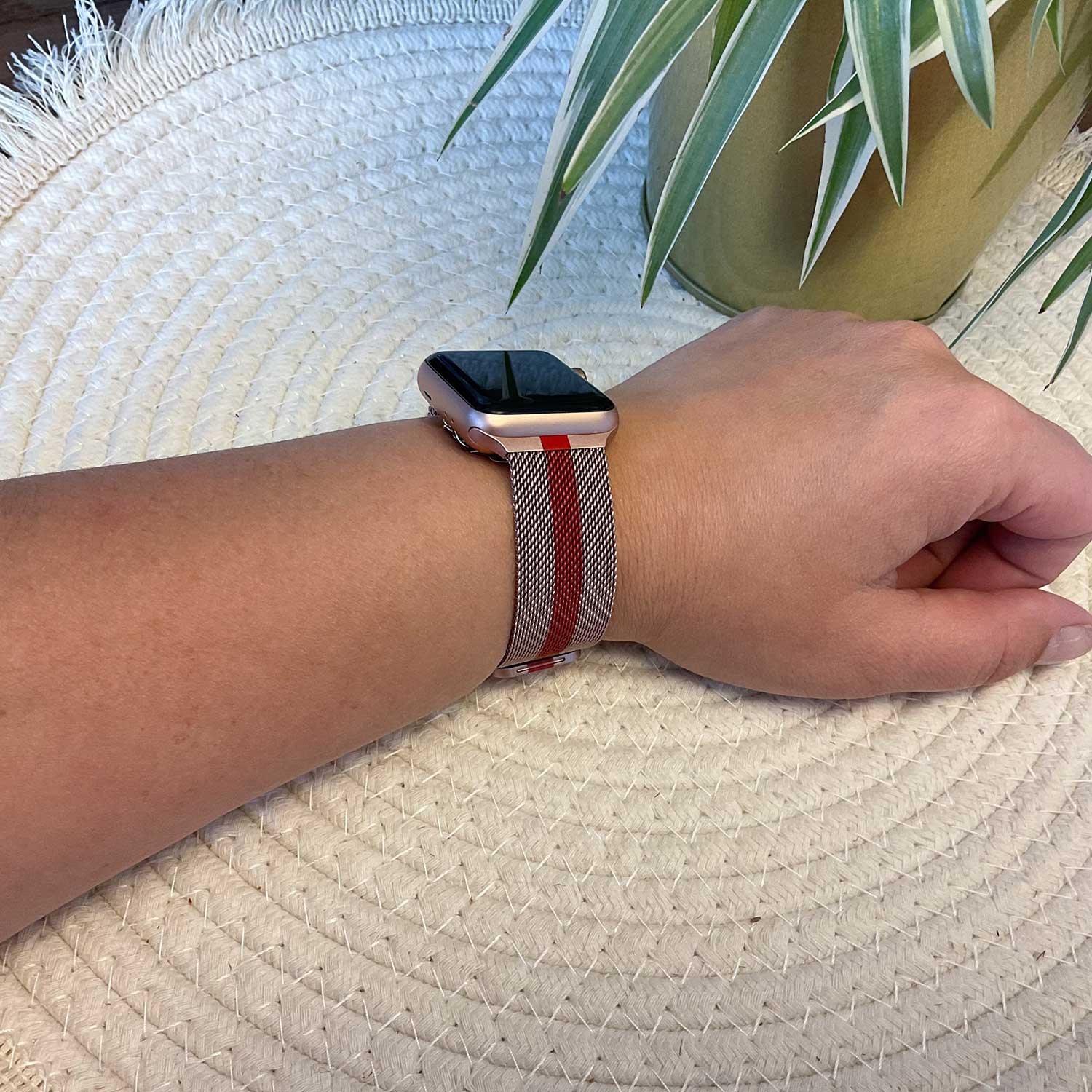 Apple Watch Armband Solaro - Milanese - rosérot gestreift