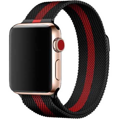 Apple Watch Armband Solaro – Milanaise – schwarz rot gestreift