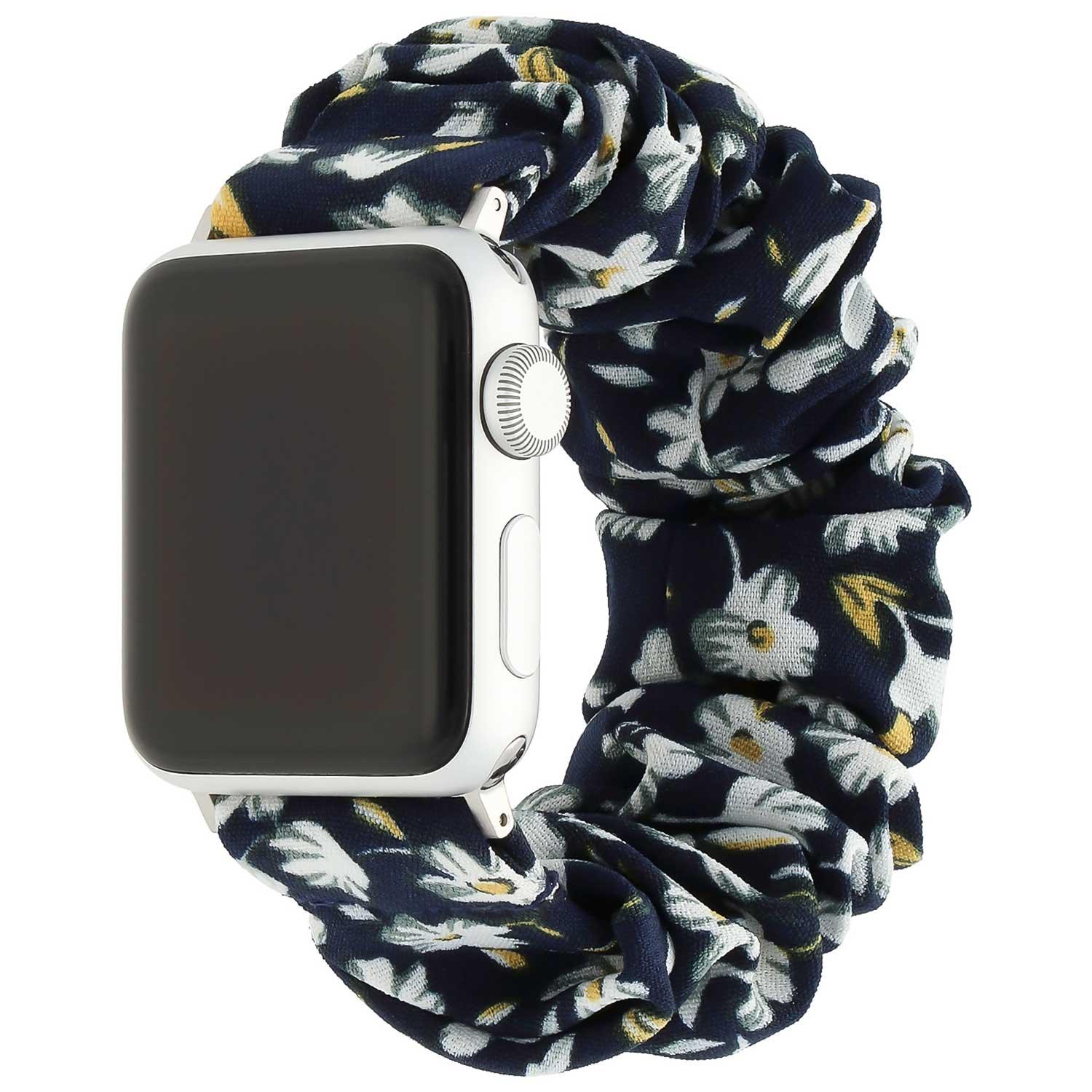 Apple Watch Armband Savara - Scrunchie - Nylon - dunkelblau geblümt