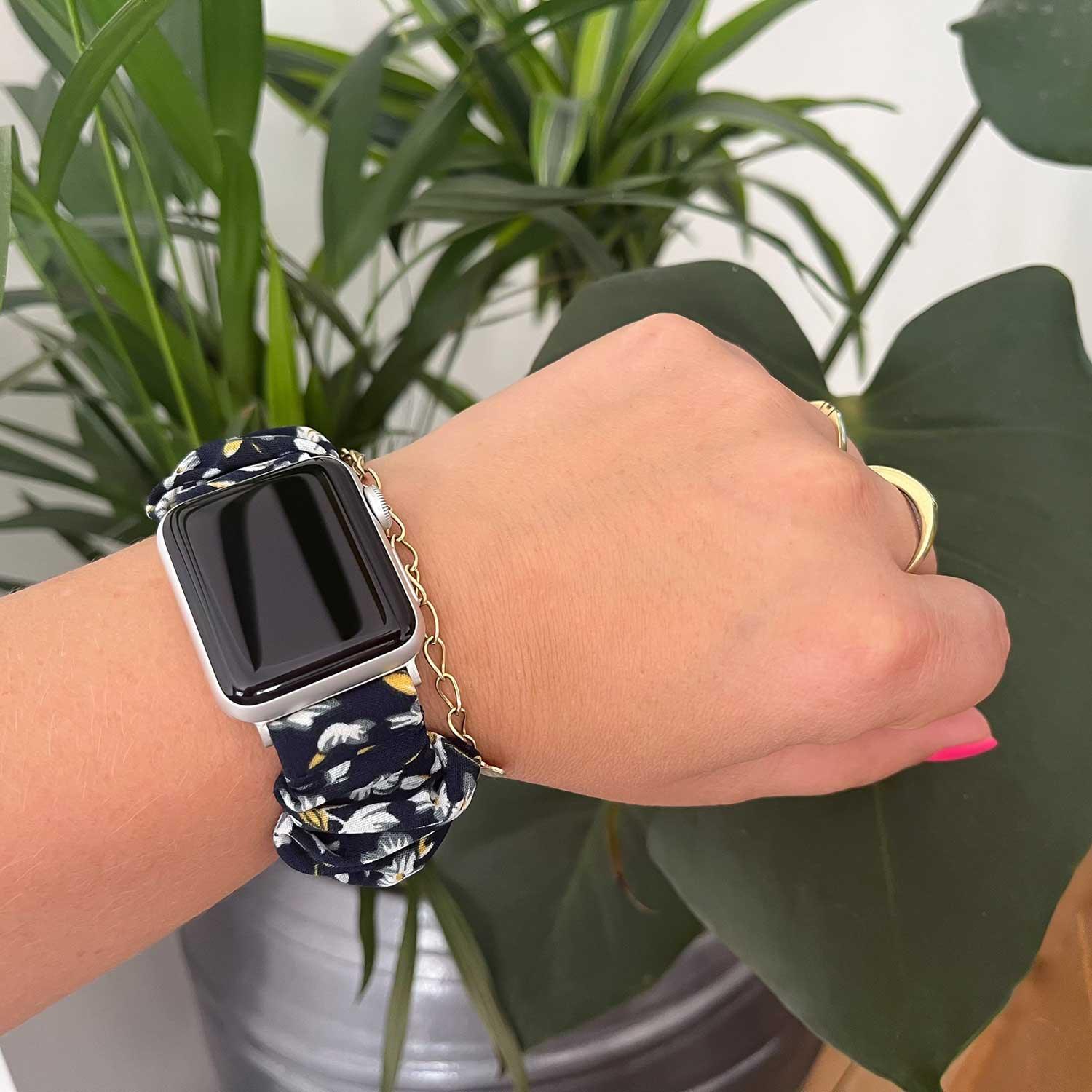 Apple Watch Armband Savara - Scrunchie - Nylon - dunkelblau geblümt