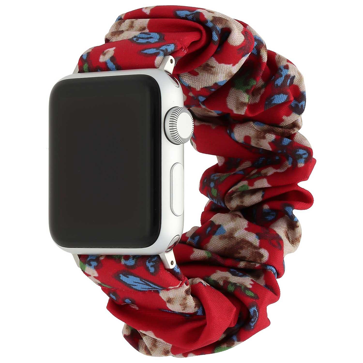 Apple Watch Armband Savara - Scrunchie - Nylon - Rot mit Blumen