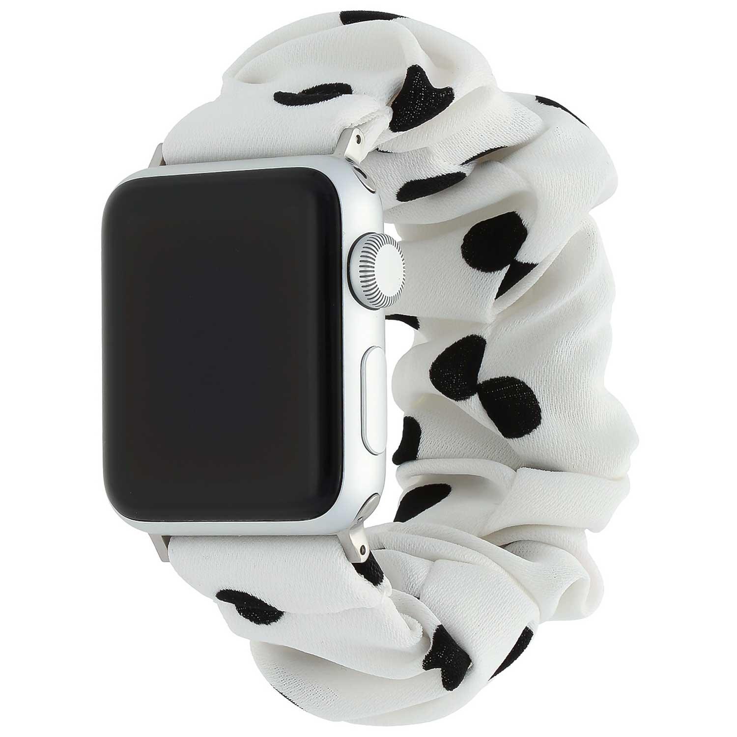 Apple Watch Armband Savara – Scrunchie – Nylon – Weiß mit schwarzen Punkten