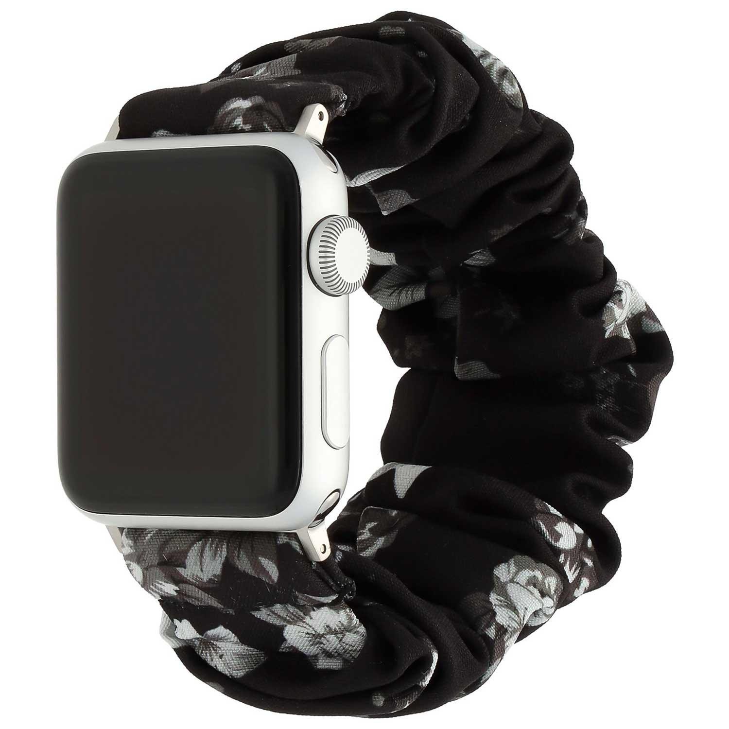 Apple Watch Armband Savara - Scrunchie - Nylon - Schwarz mit Rosen