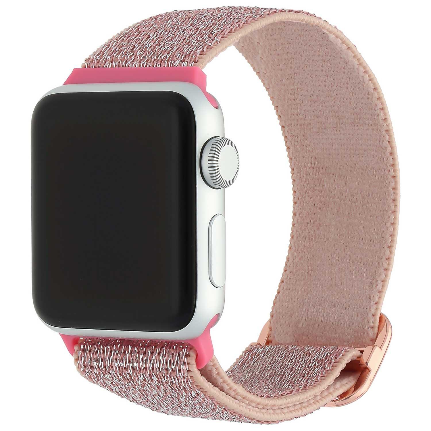 Apple Watch Armband – Nylon – Gewebte Schnalle – Glitzer Hellrosa