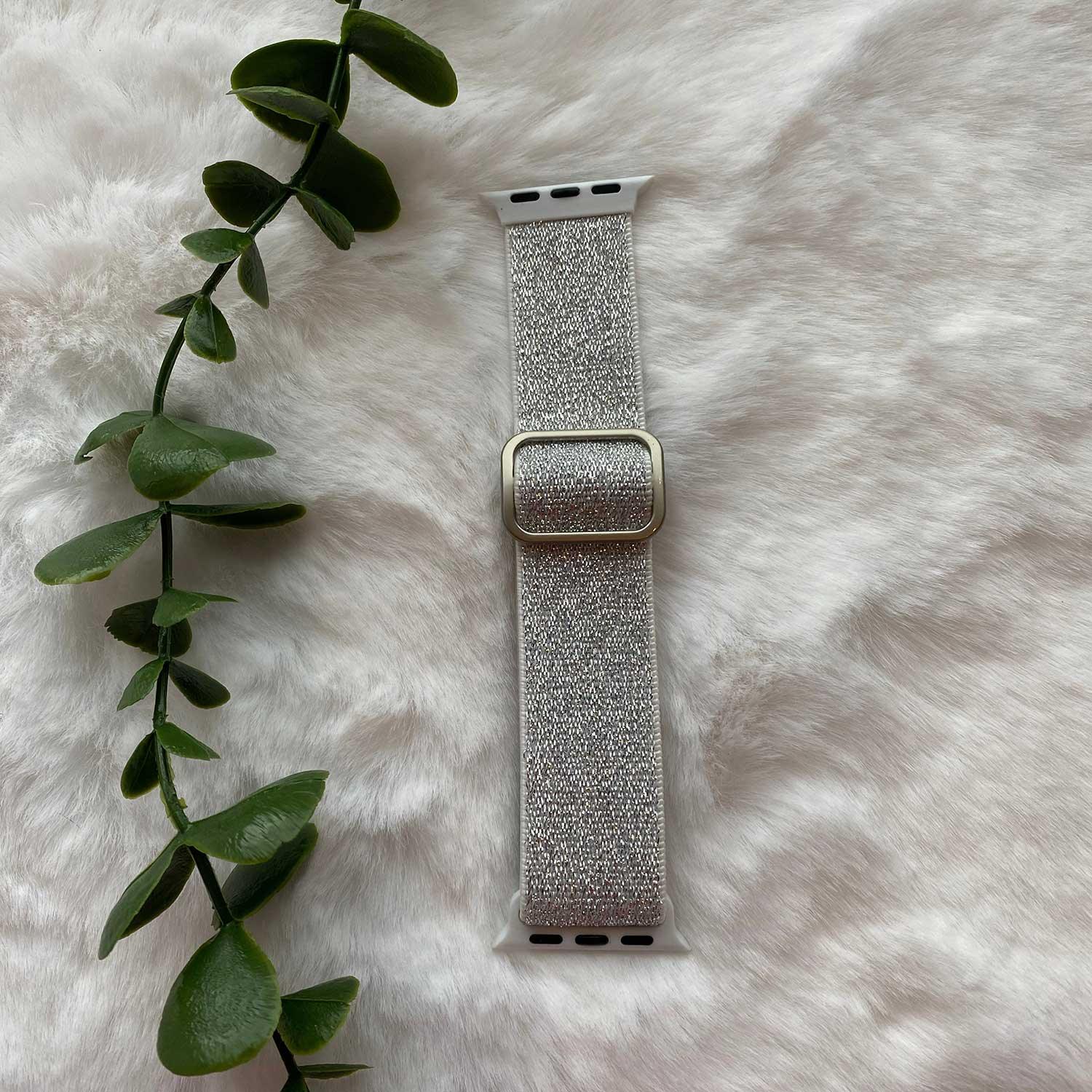Apple Watch Armband - Nylon - gewebte Schnalle - Glitzer Weiß