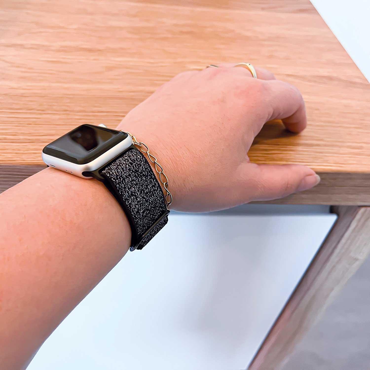 Apple Watch Armband – Nylon – Gewebte Schnalle – Glitzer Schwarz
