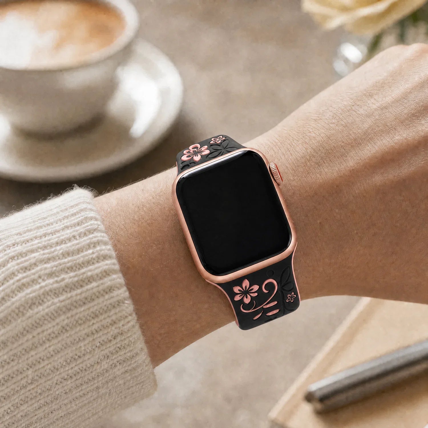 Apple Watch Livia Blumenprint Armband – Silikon – Schwarz