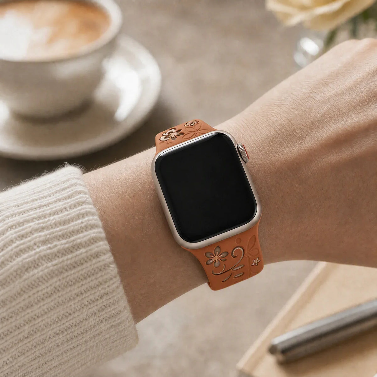 Apple Watch Livia Blumenprint Armband – Silikon – Braun