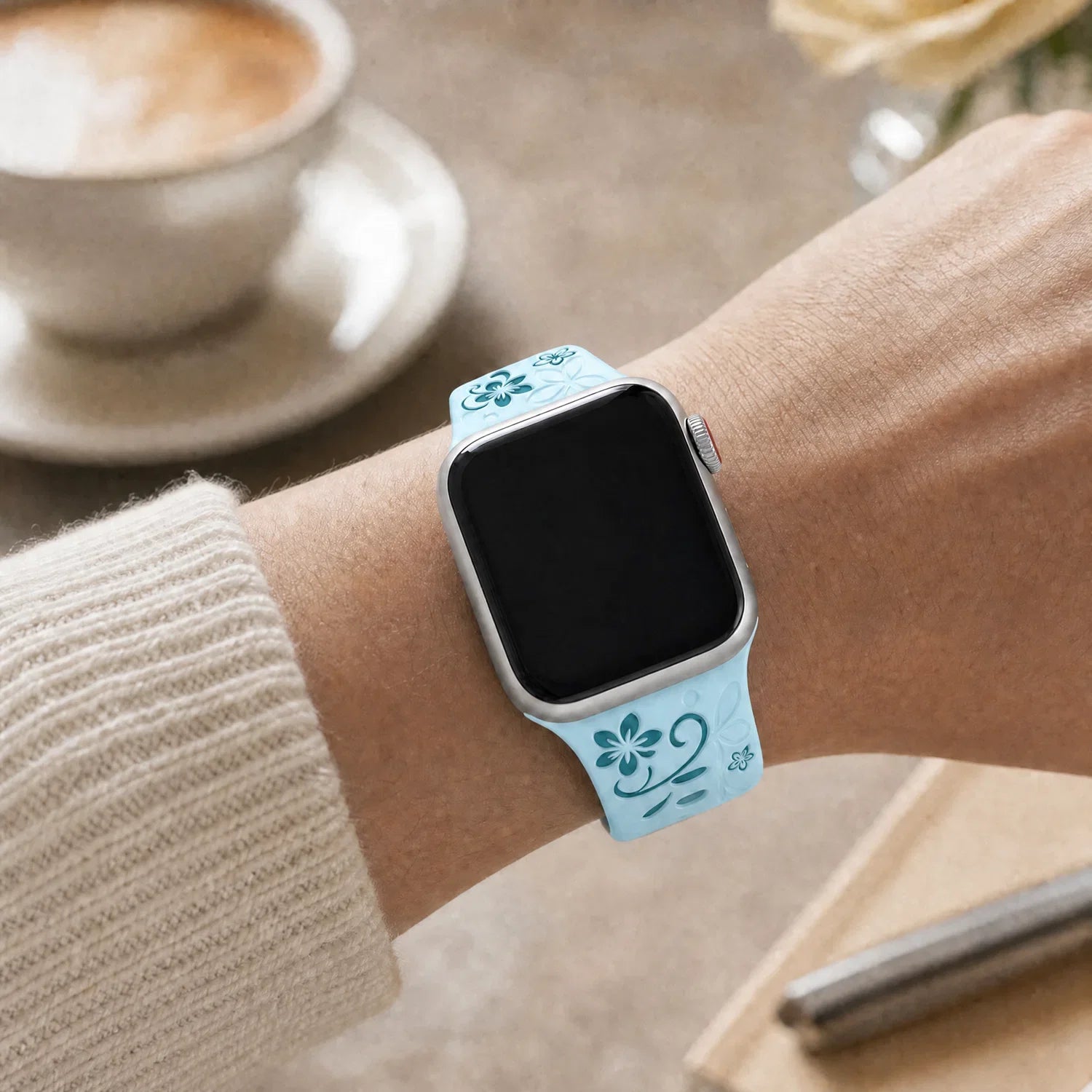 Apple Watch Livia Blumenprint Armband – Silikon – Hellblau
