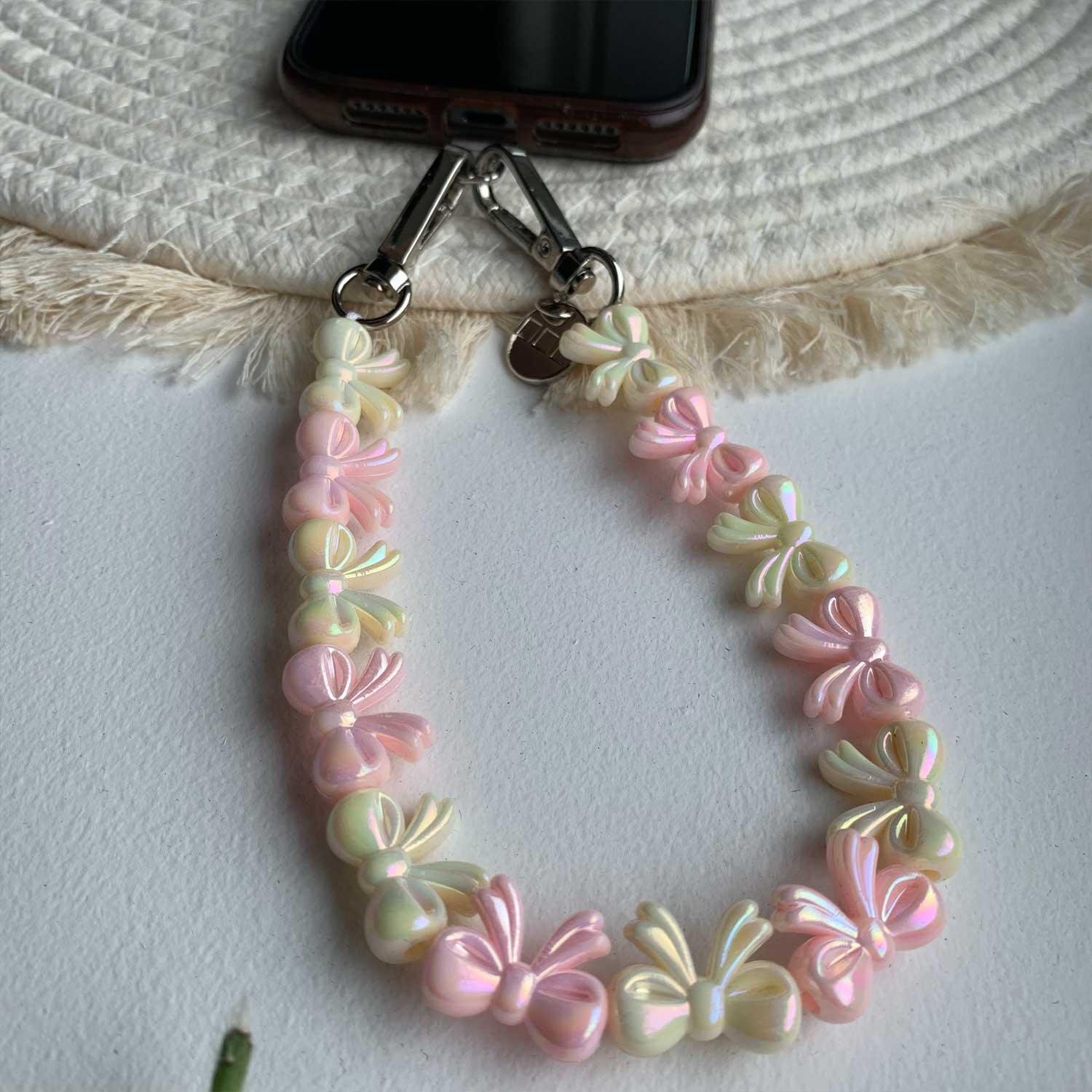 Handykette Bow - hellrosa weiß - silber