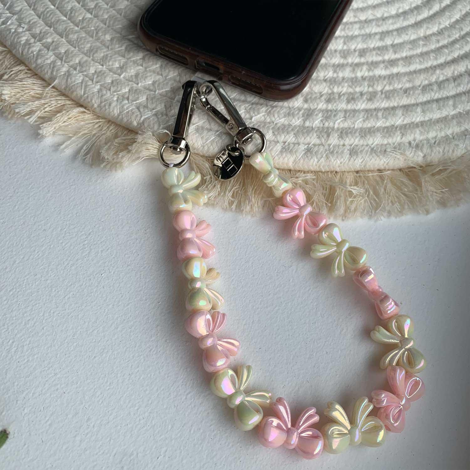 Handykette Bow - hellrosa weiß - silber