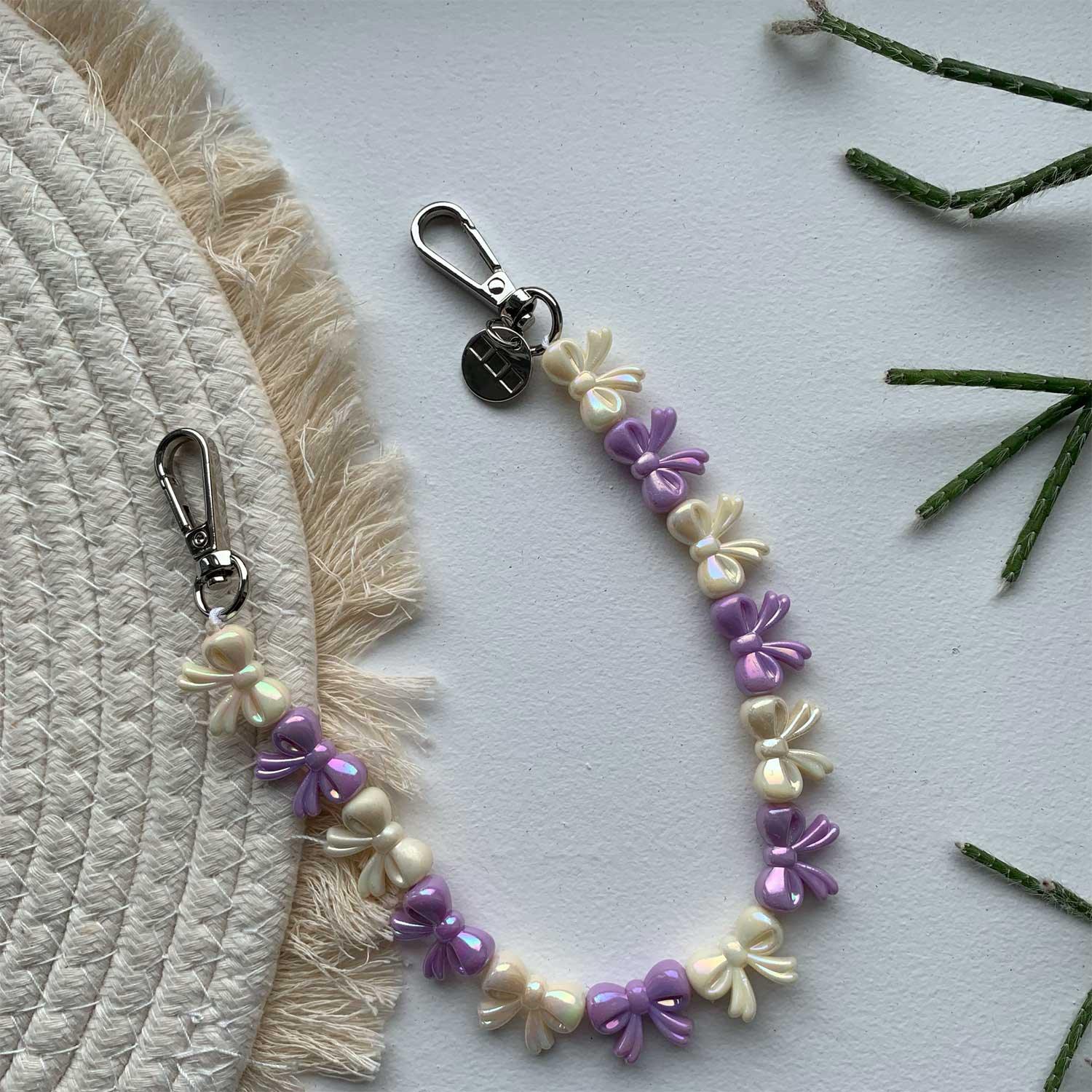 Handykette Bow - lila weiß - silber