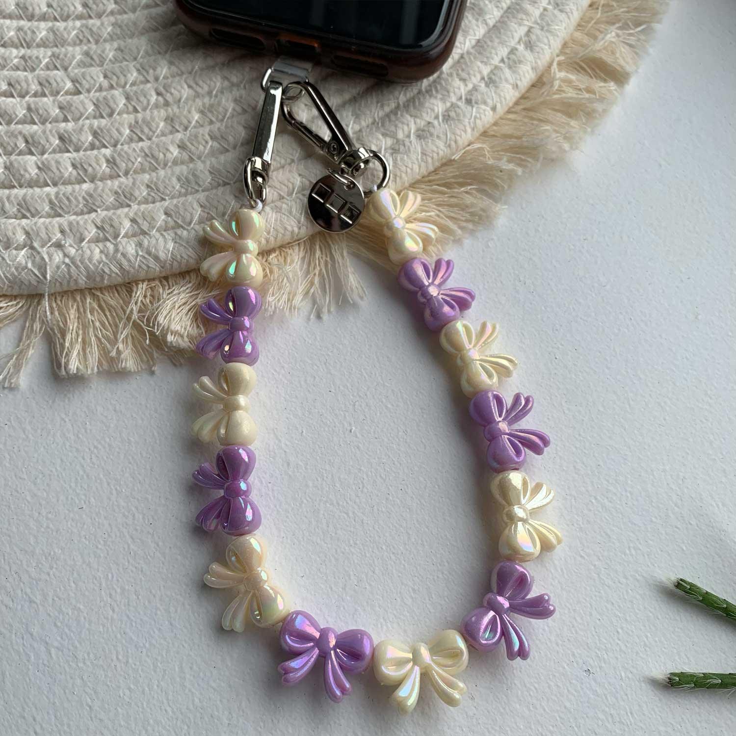 Handykette Bow - lila weiß - silber