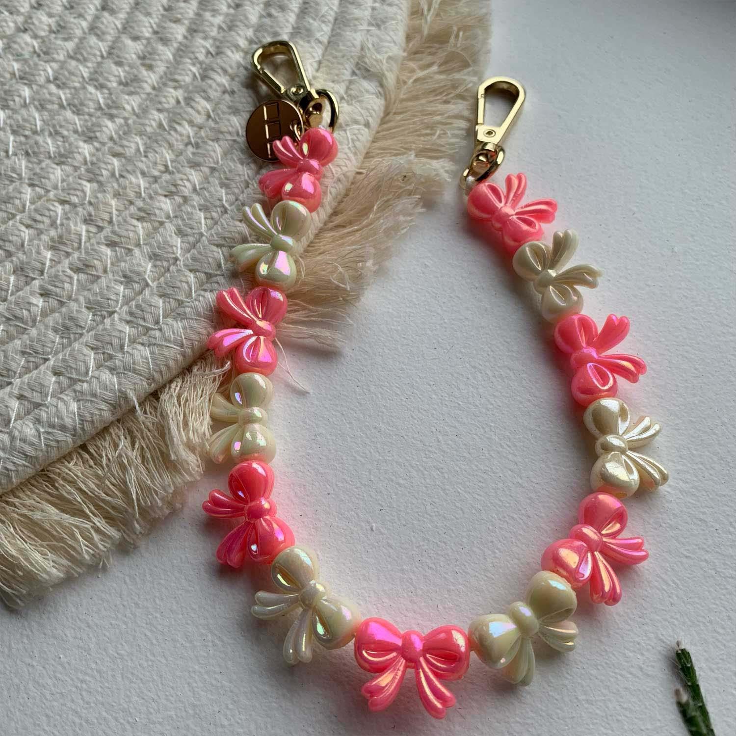 Handykette Bow - rosa weiß - gold