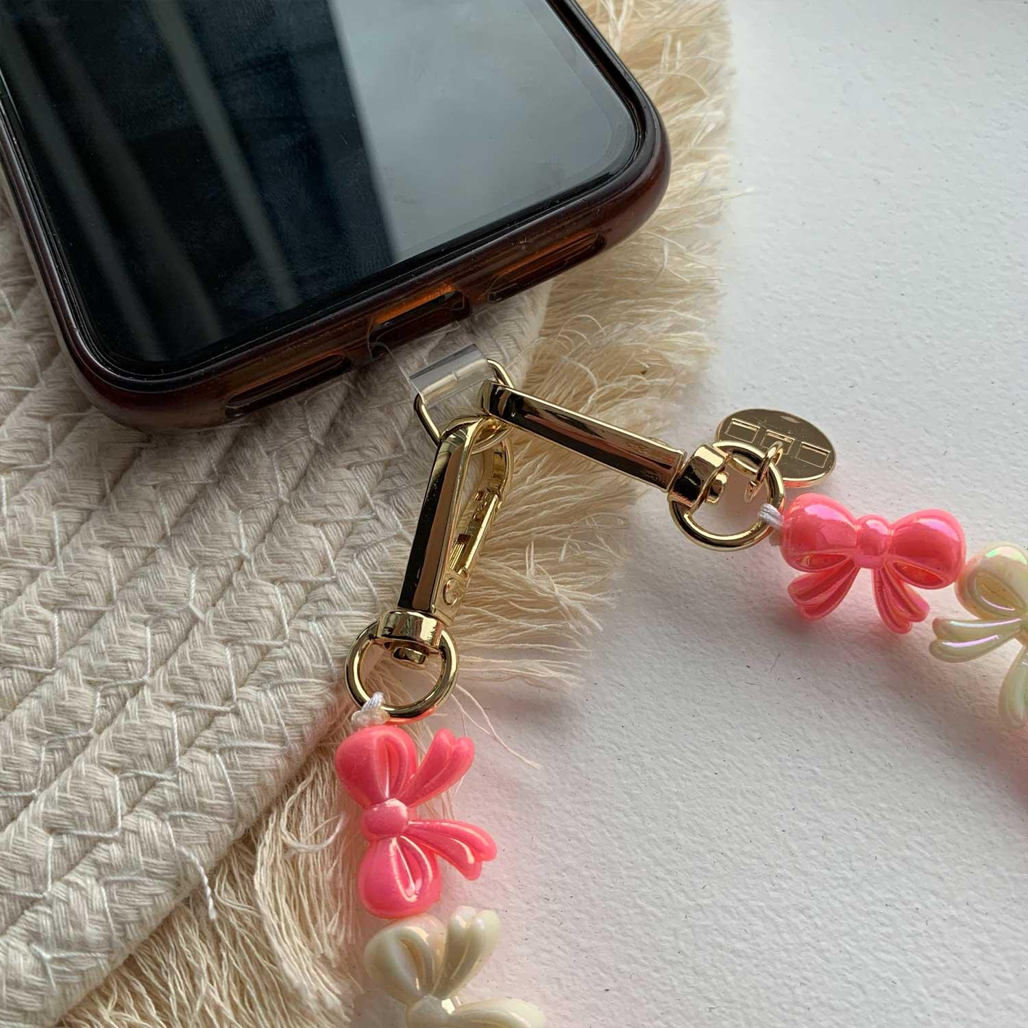Handykette Bow - rosa weiß - gold
