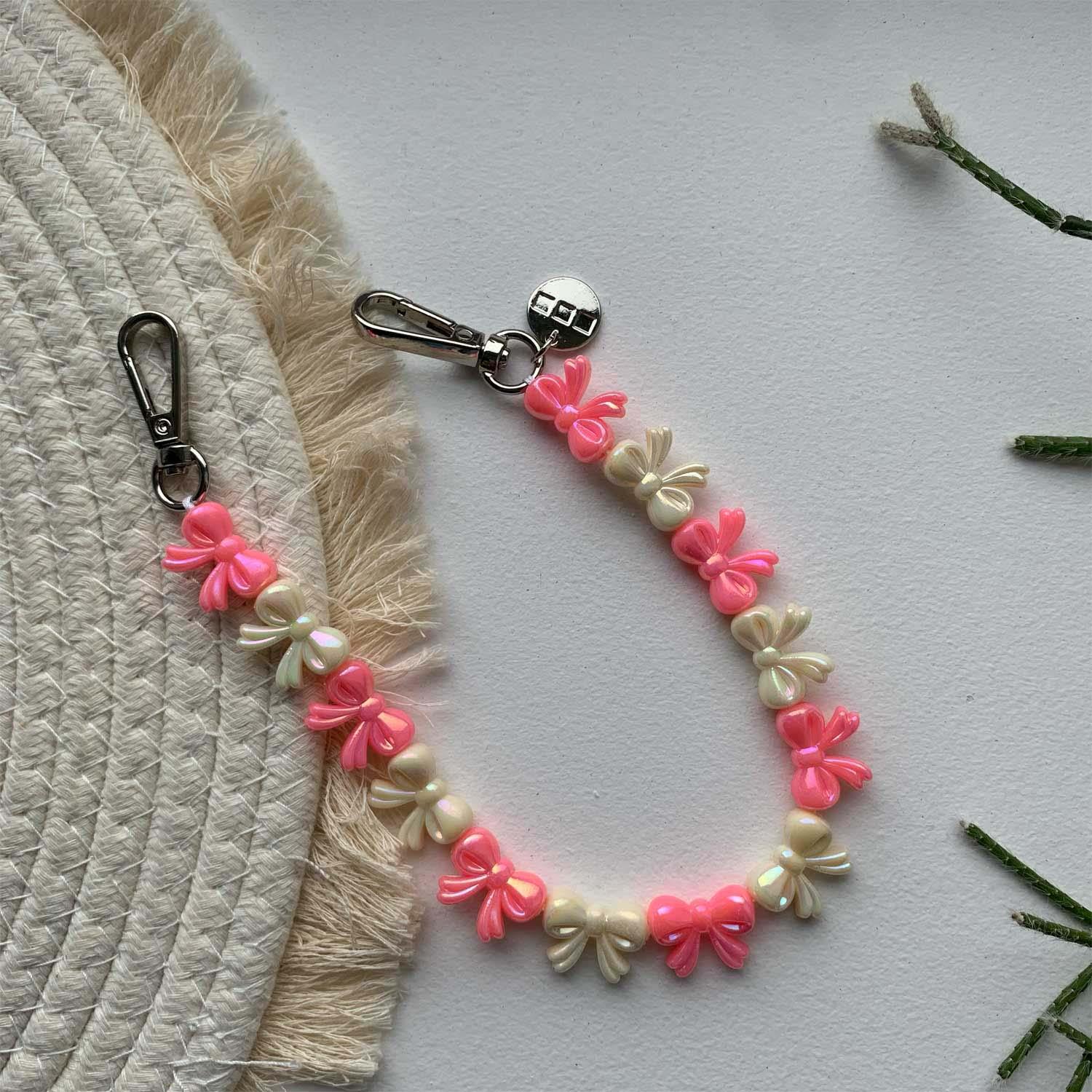 Handykette Bow - rosa weiß - silber