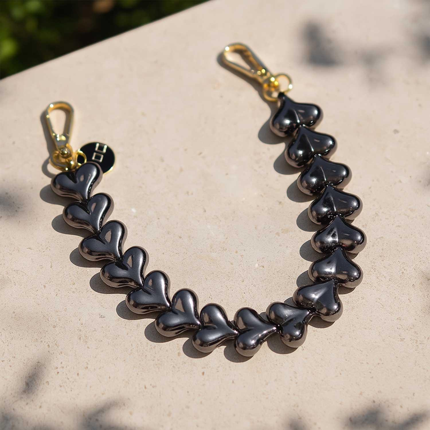 Handykette Herz - Chrom Schwarz - Gold