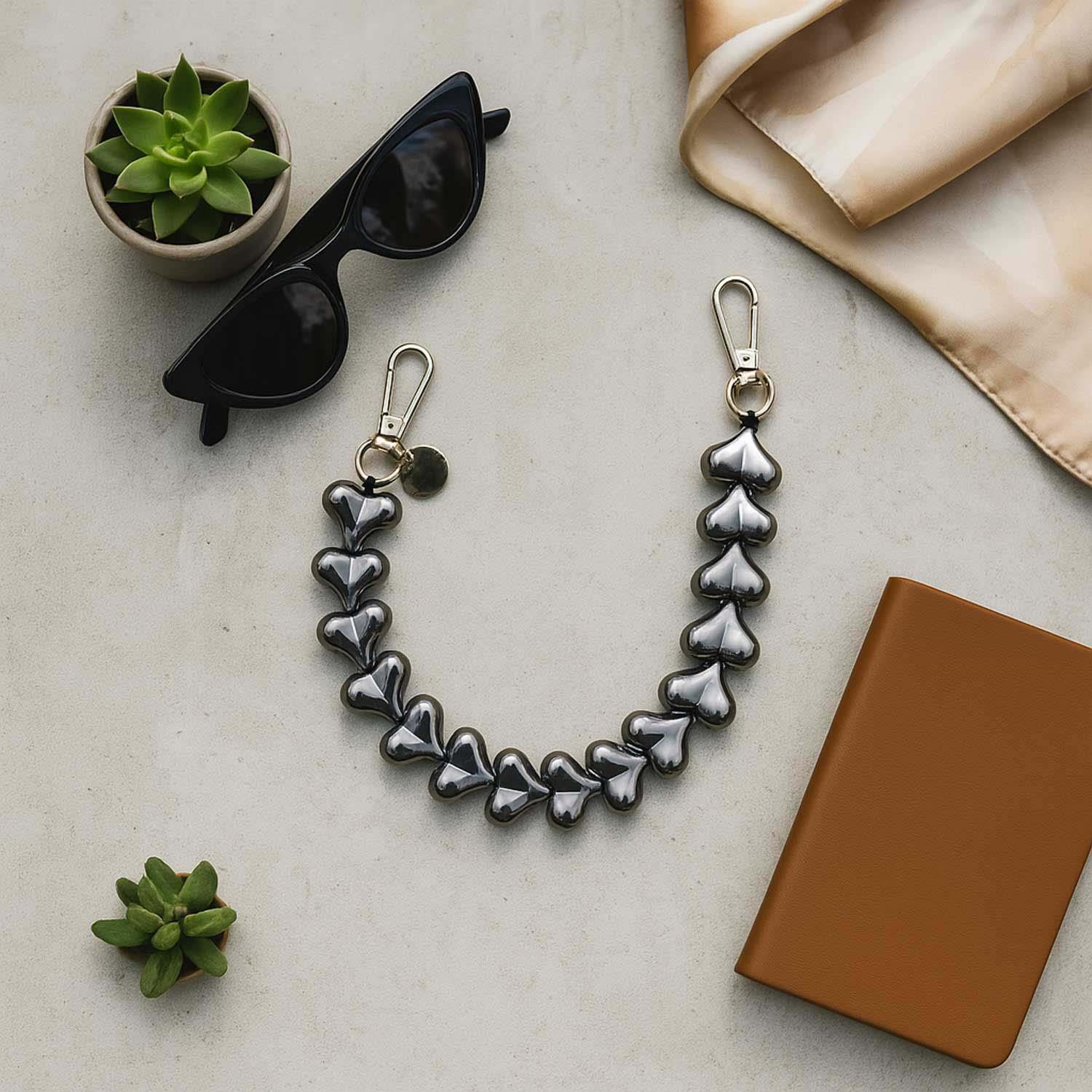 Handykette Herz - Chrom Schwarz - Silber
