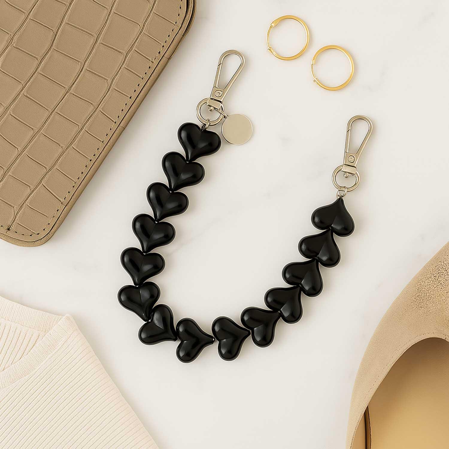 Handykette Heart – einfarbig schwarz – Silber