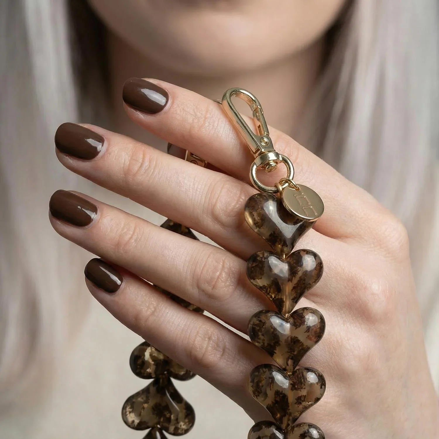 Handykette Herz - Leopard braun - gold