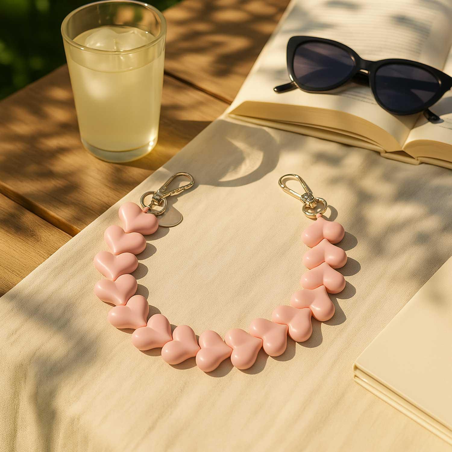 Handykette Heart - einfarbig rosa - gold