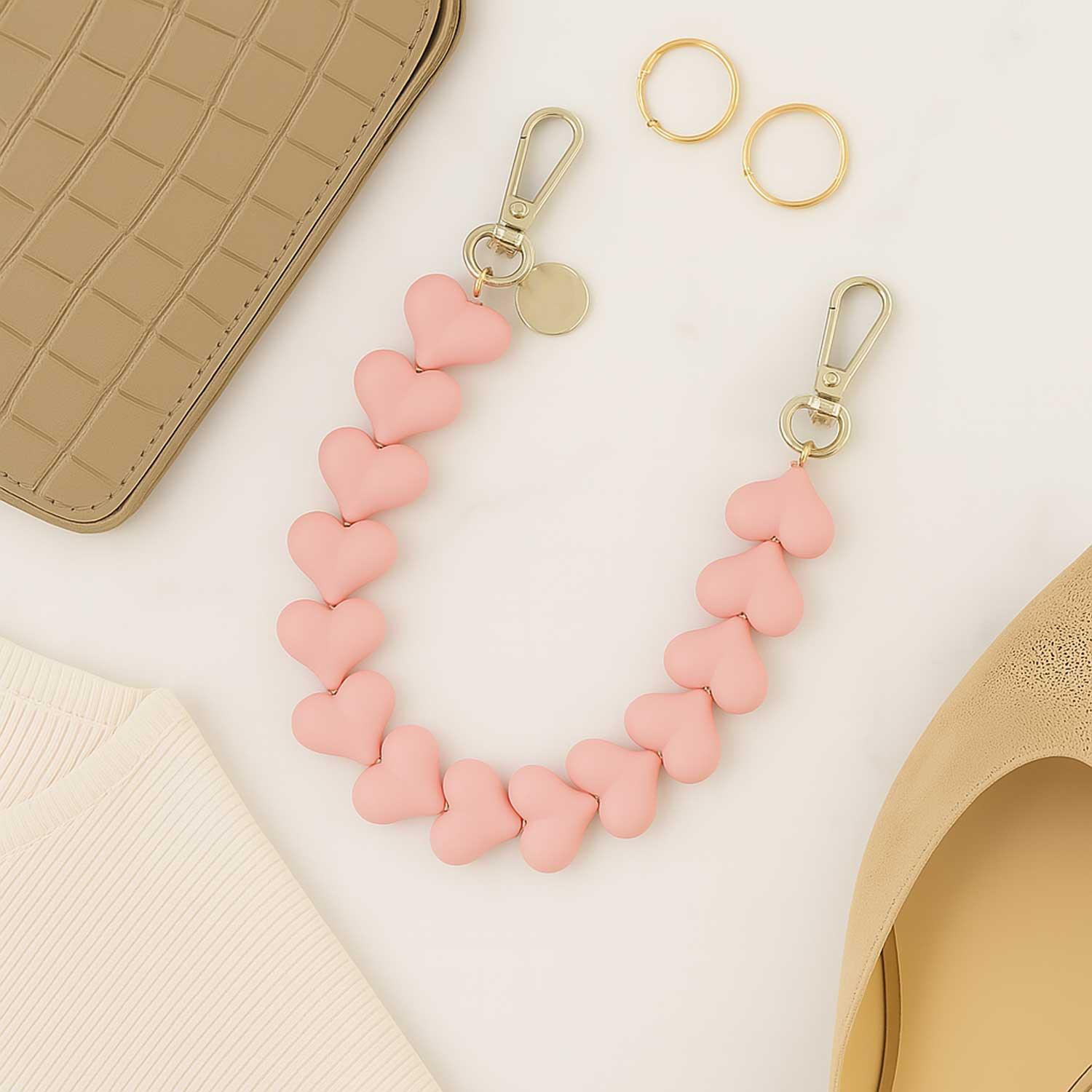 Handykette Heart - einfarbig rosa - gold