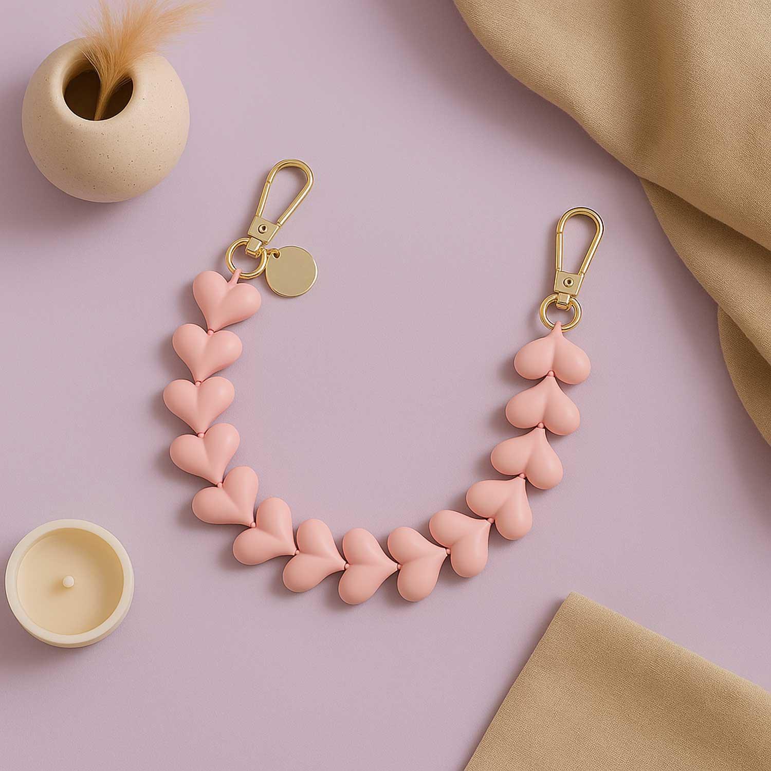 Handykette Heart - einfarbig rosa - gold