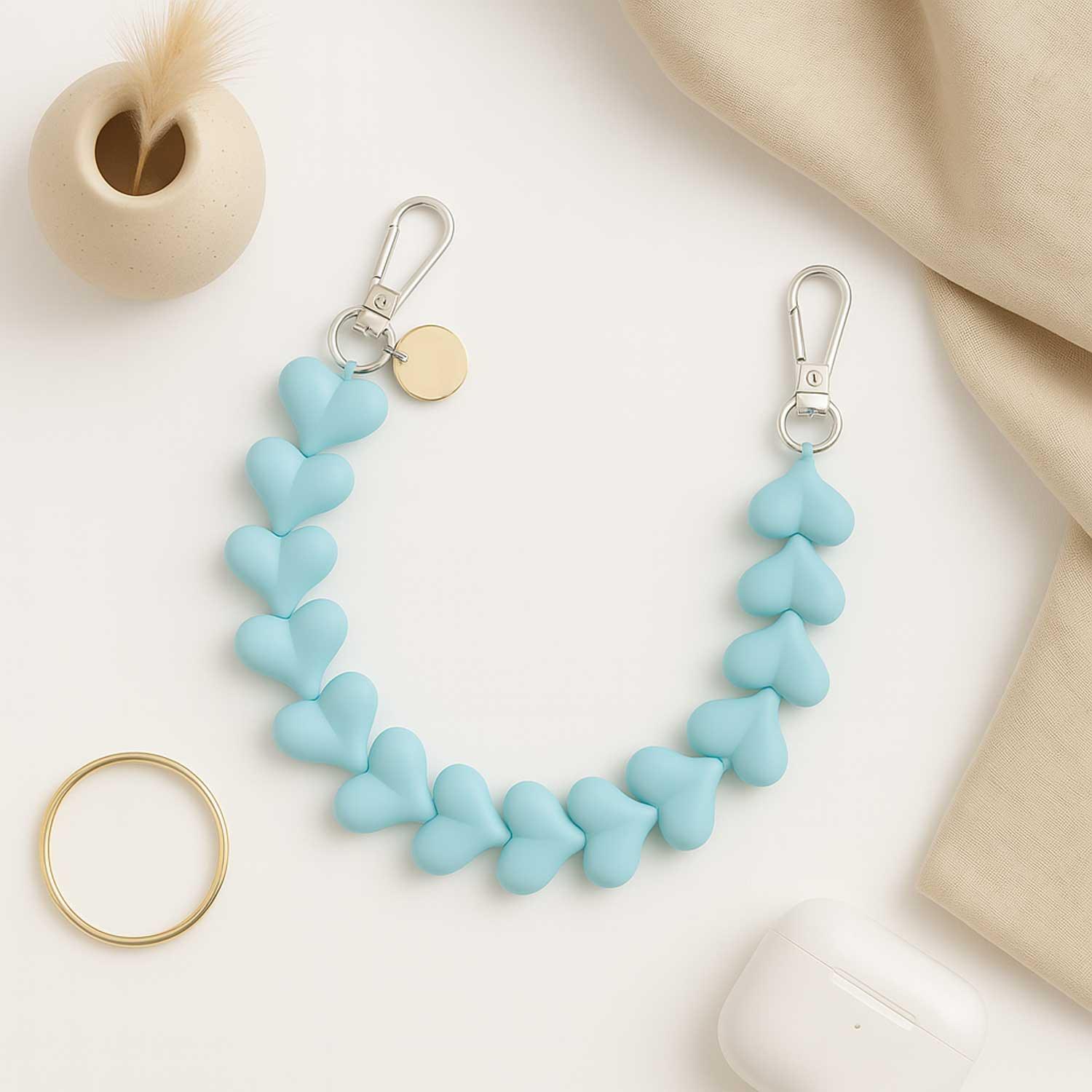 Handykette Heart - hellblau - silber