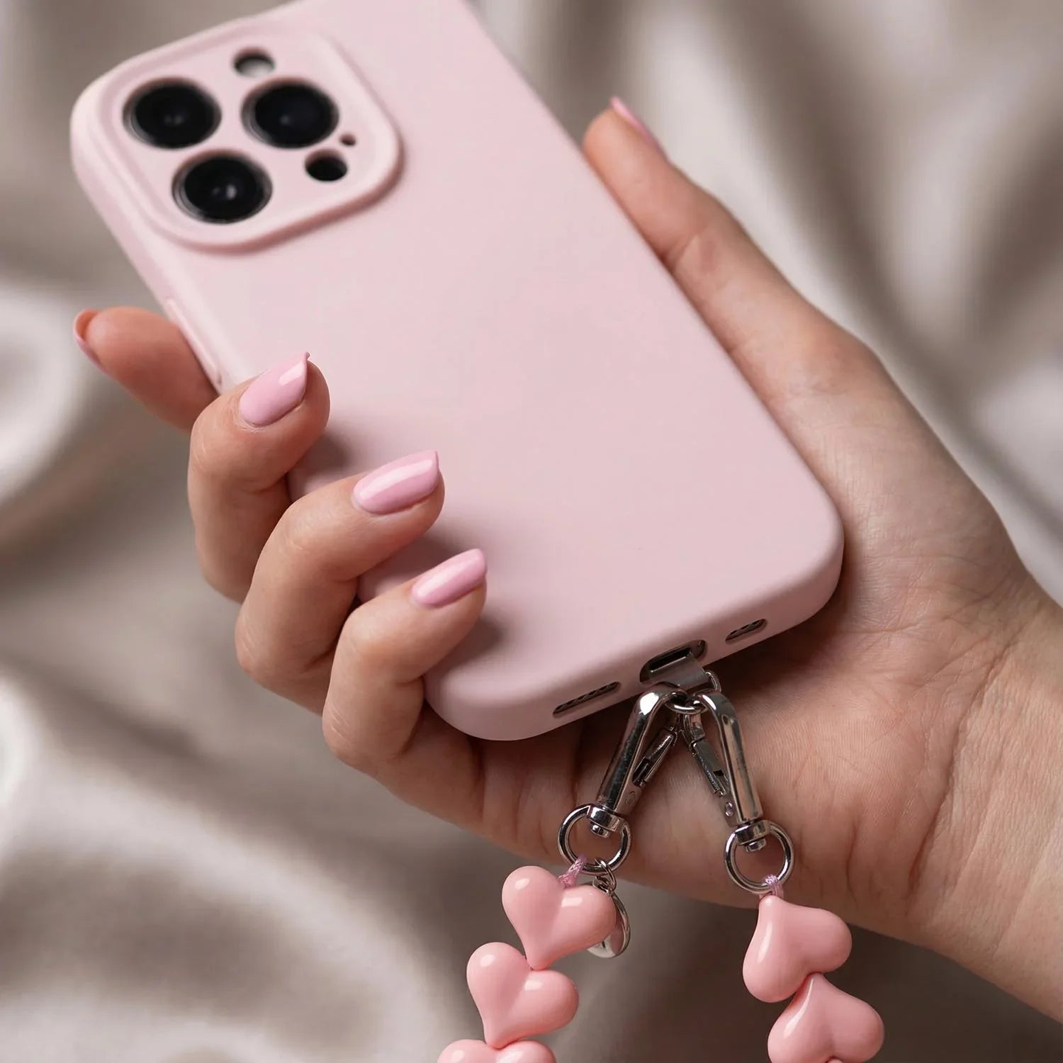 Telefonkette Herz - einfarbig rosa - silber