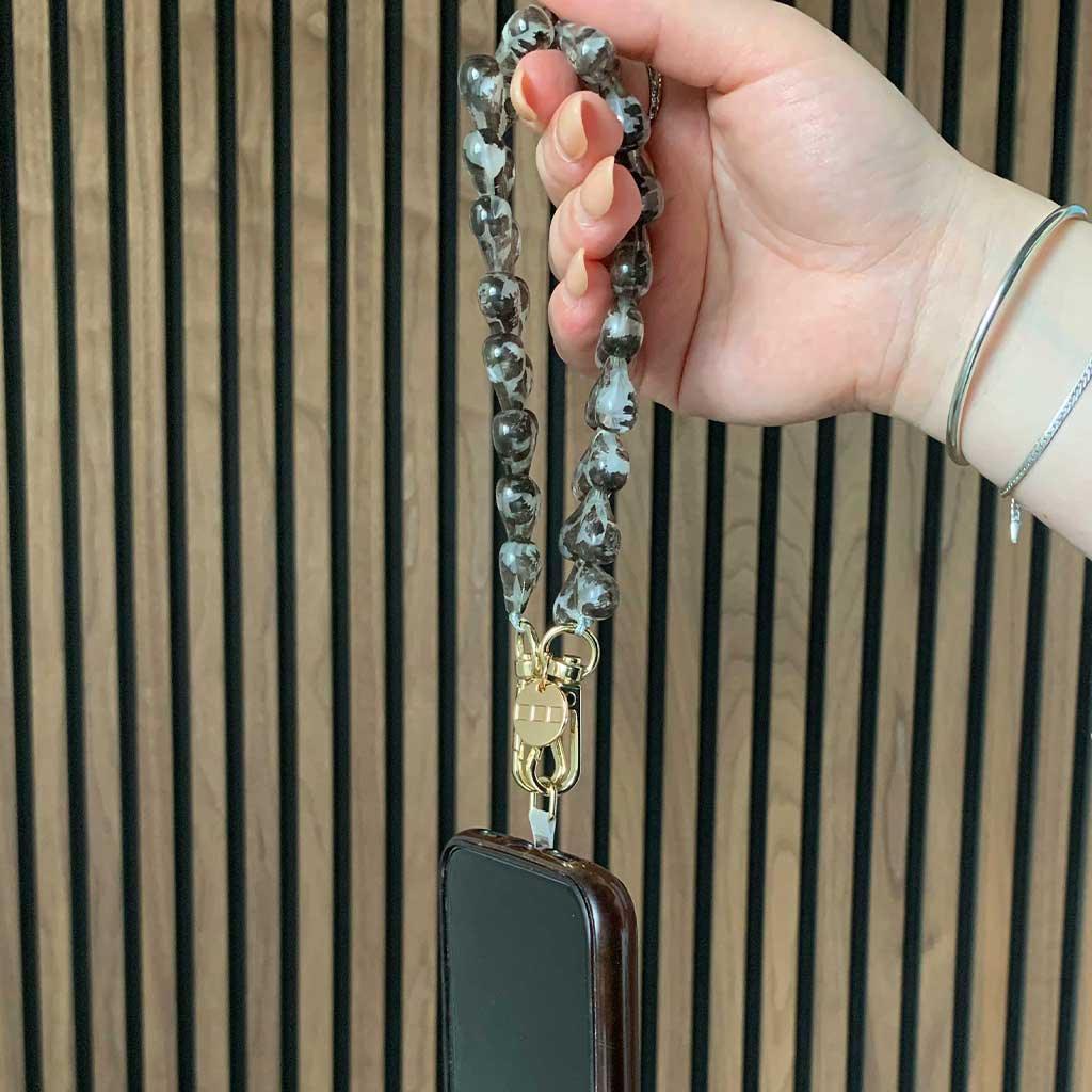Handykette Herz – Leopard Schwarz – Gold