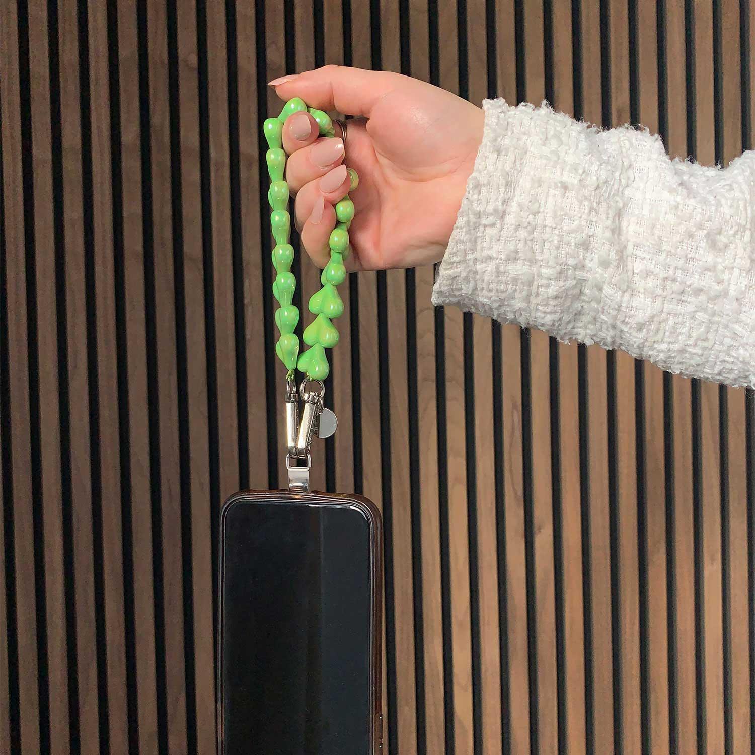 Telefonband Herz - apfelgrün - silber