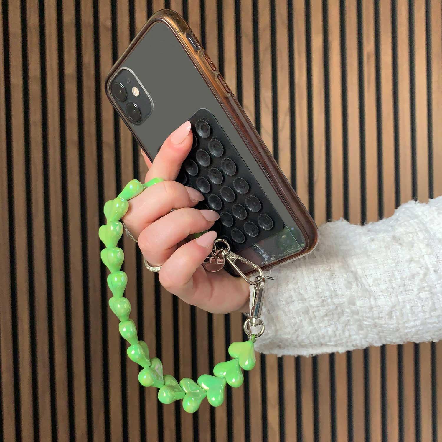 Telefonband Herz - apfelgrün - silber