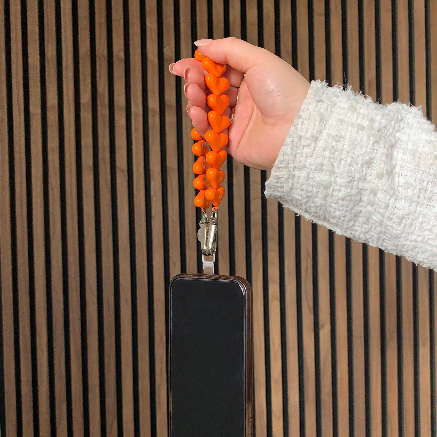 Handykette Herz - orange - silber
