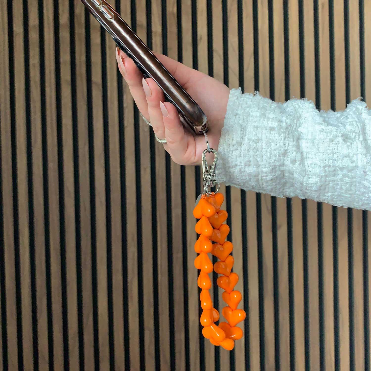 Handykette Herz - orange - silber