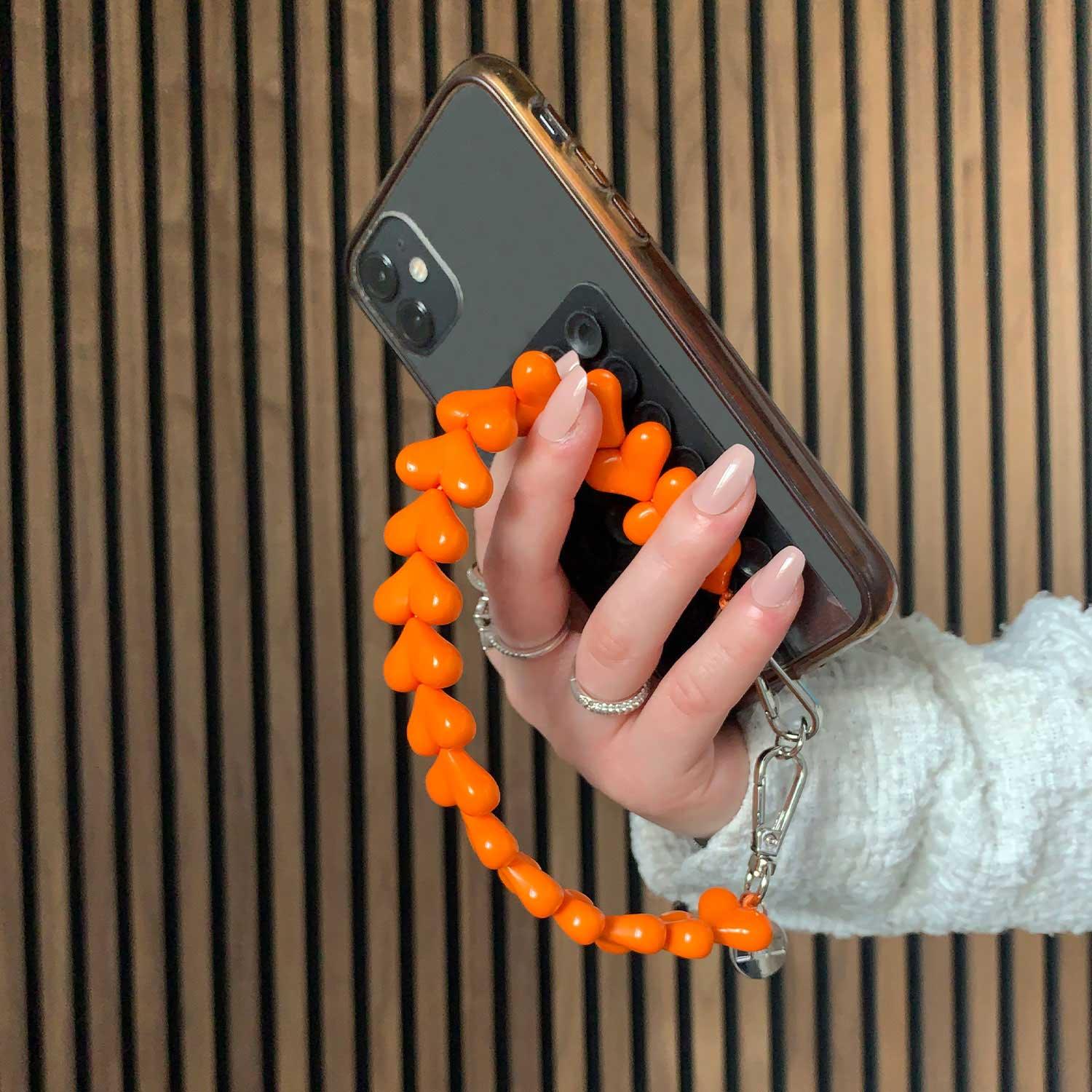 Handykette Herz - orange - silber