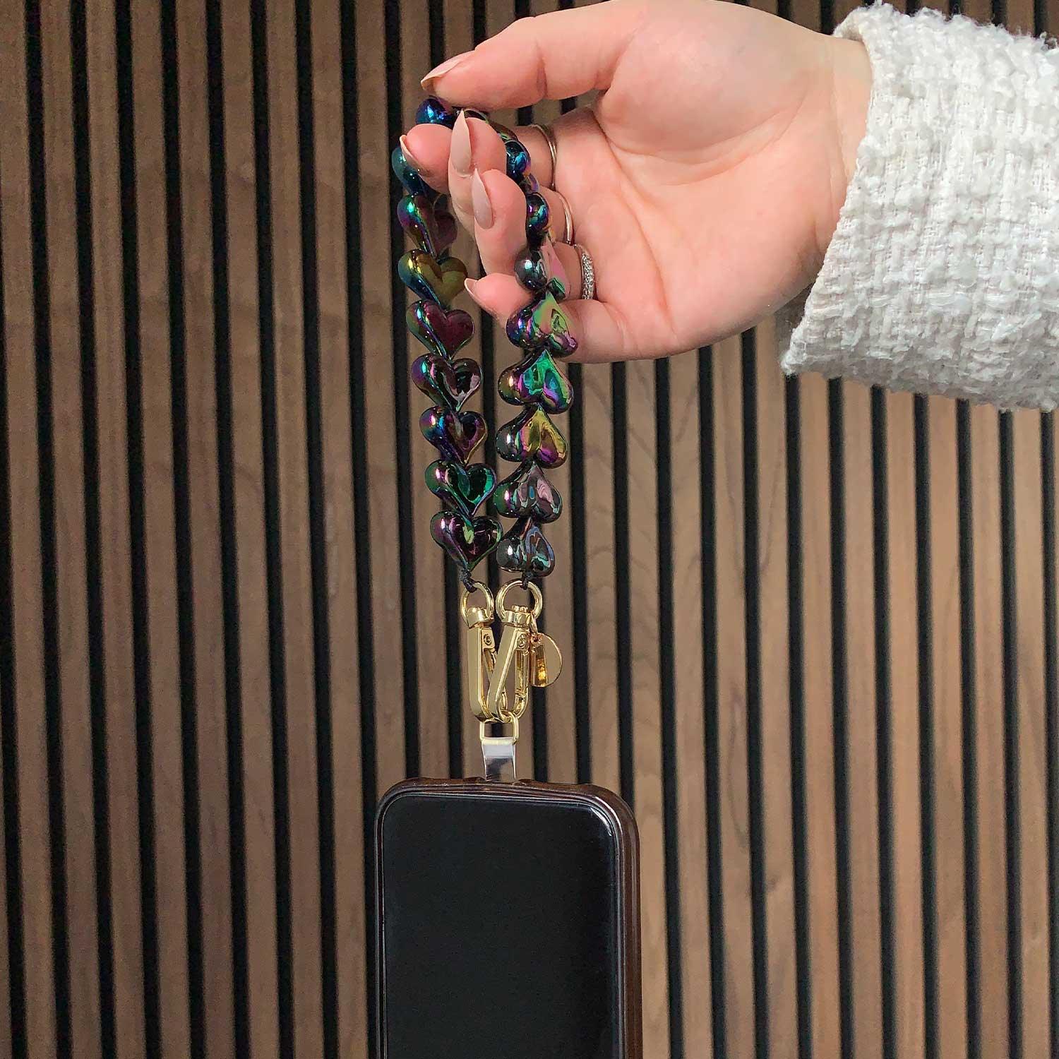 Handykette Herz - schwarz - gold