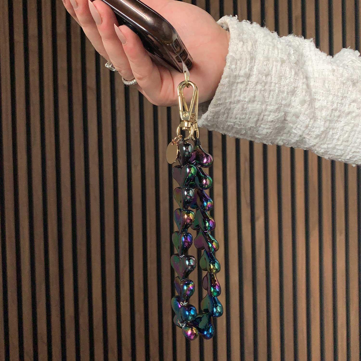 Handykette Herz - schwarz - gold