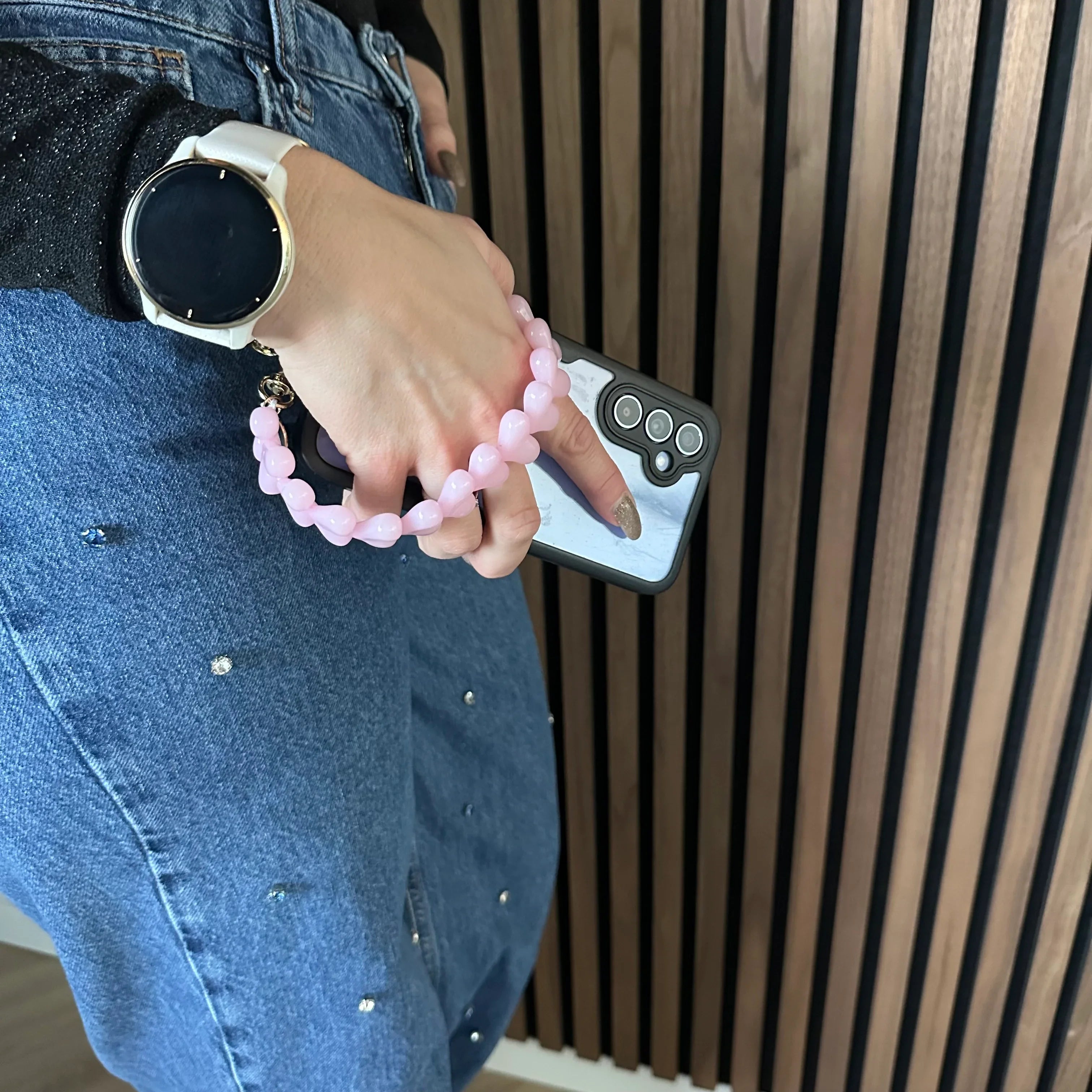 Telefonband Herz - Babyrosa - Silber