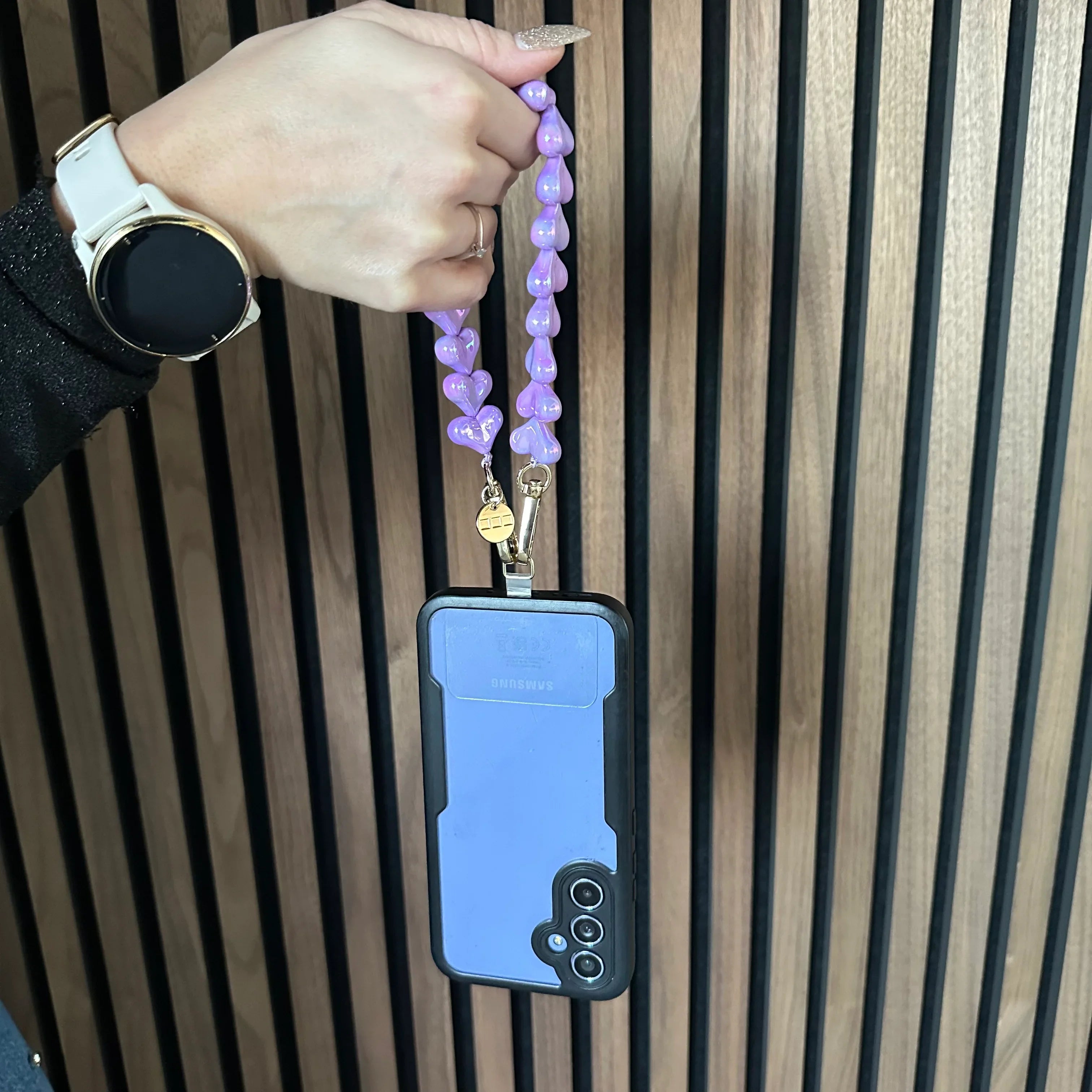 Handykette Herz - lila glitzernd - silber
