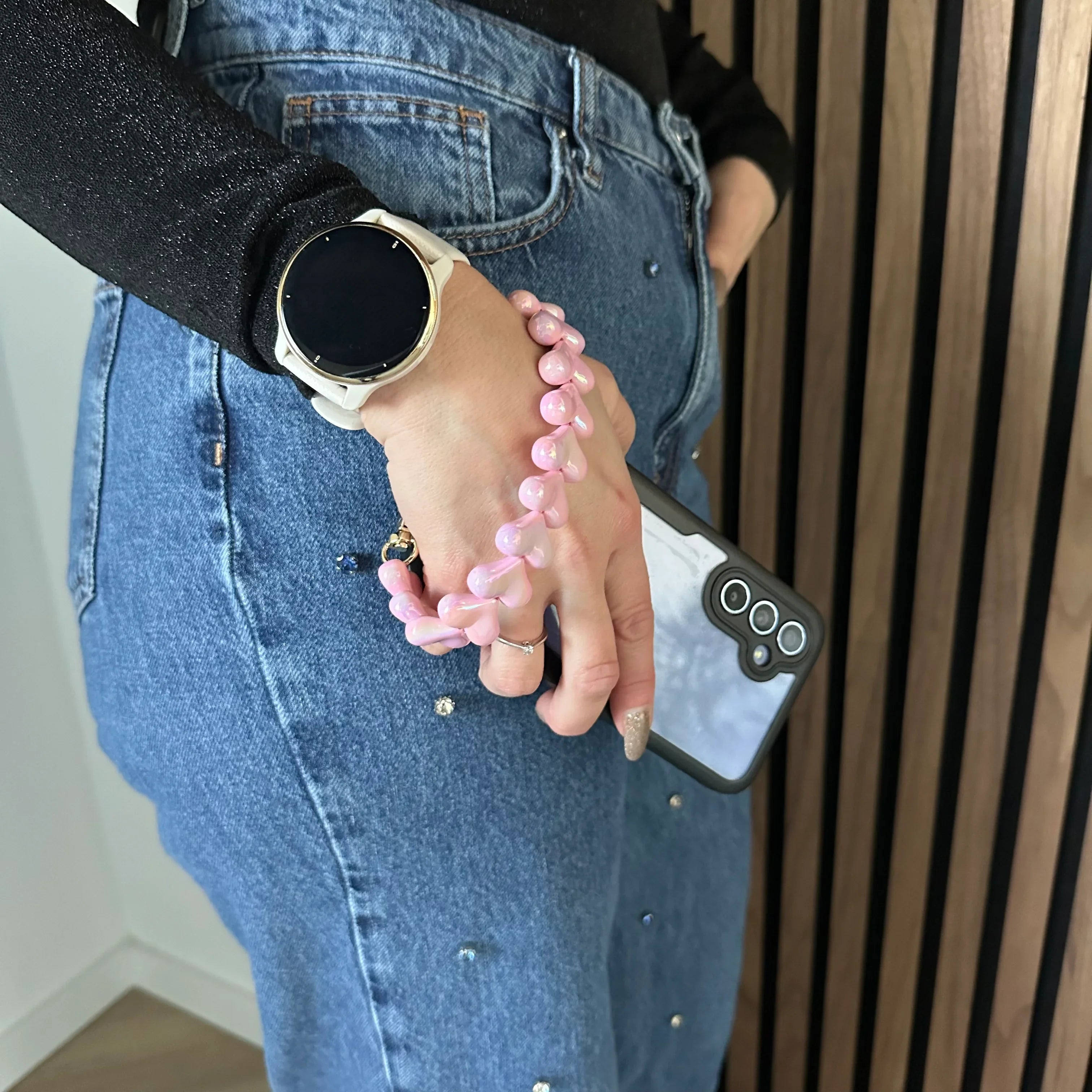 Handykette Herz - rosa glitzernd - silber