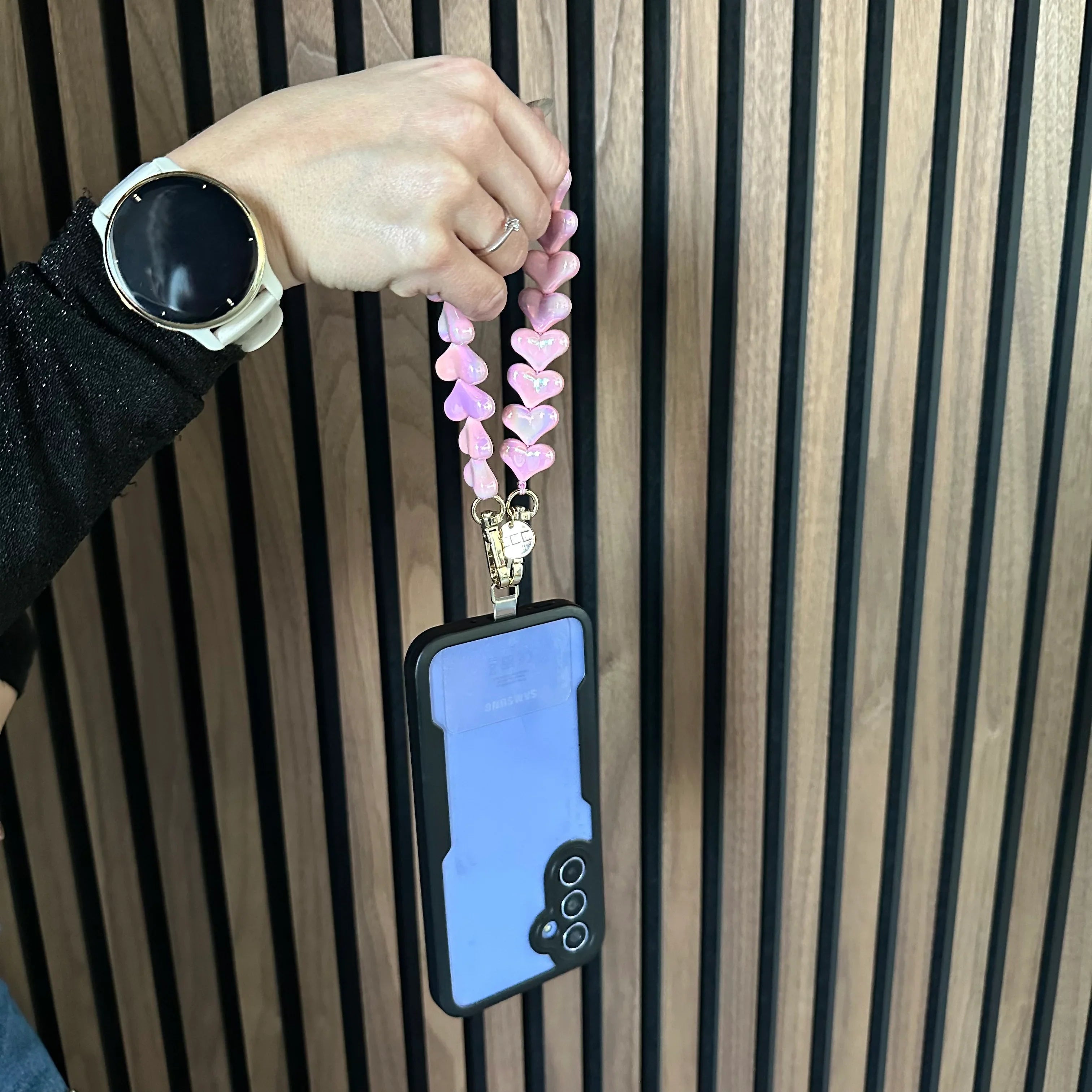 Handykette Herz – rosa glänzend – gold
