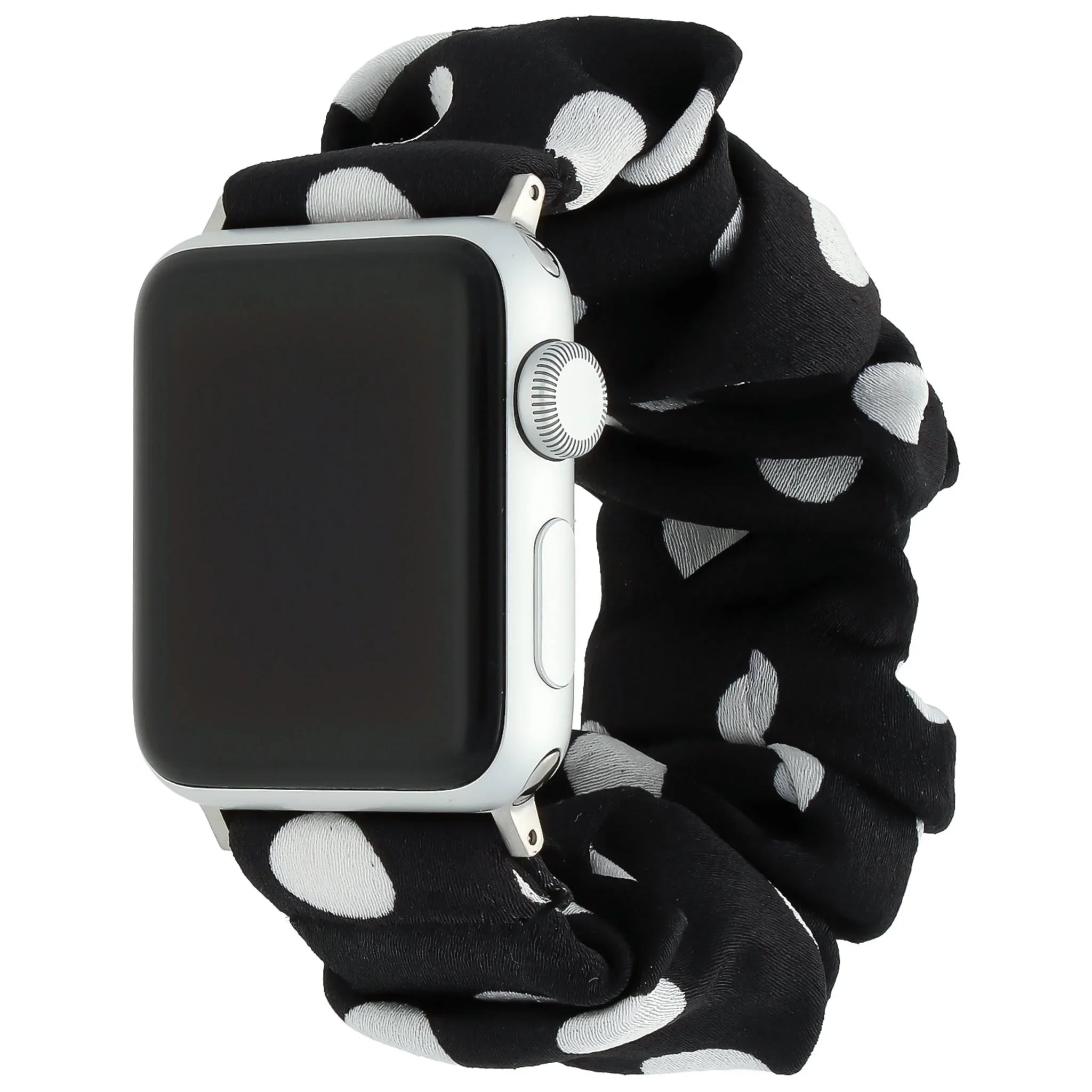 Apple Watch Armband Savara – Scrunchie – Nylon – Schwarz mit weißen Punkten