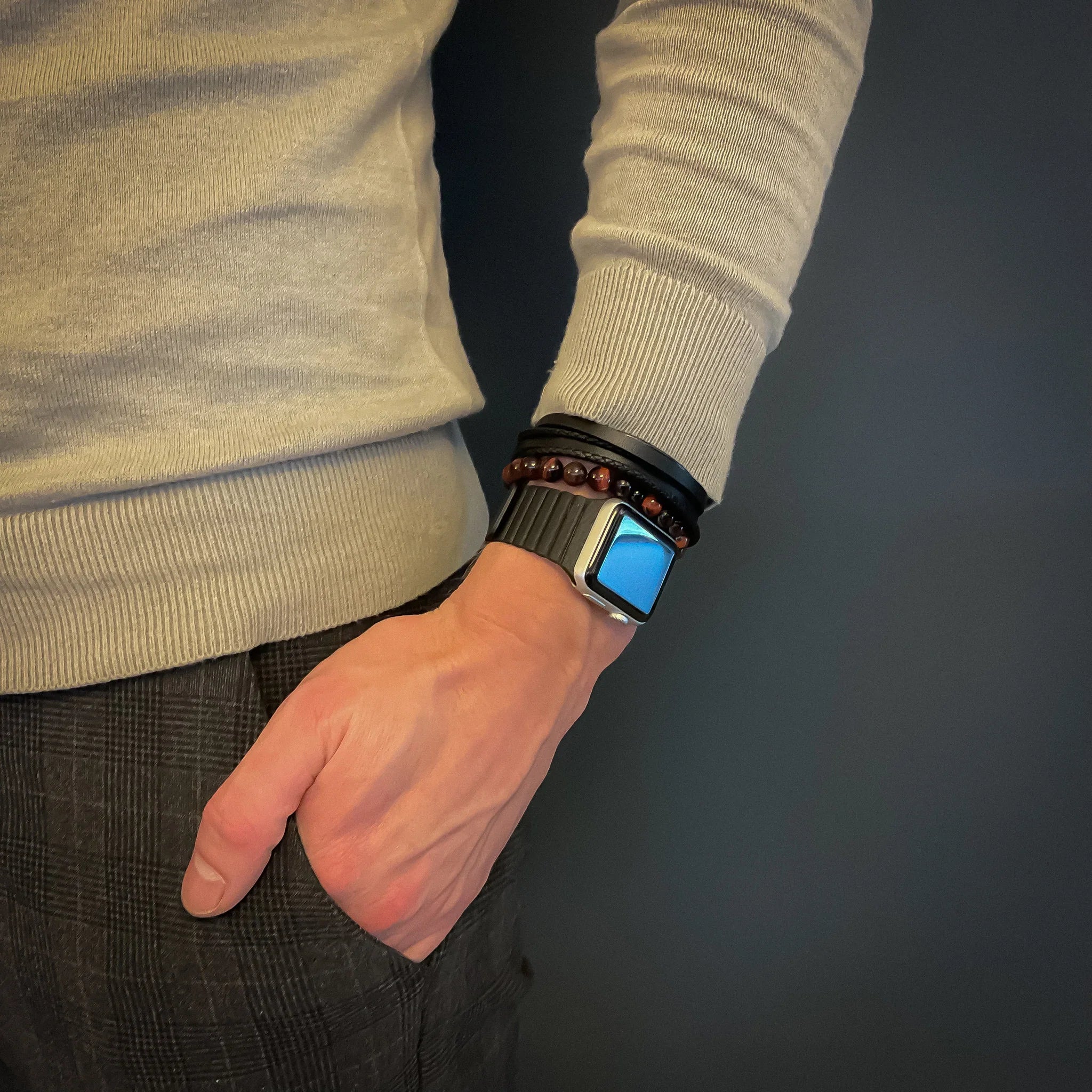 Apple Watch Armband - Leder - Riffelung - Schwarz