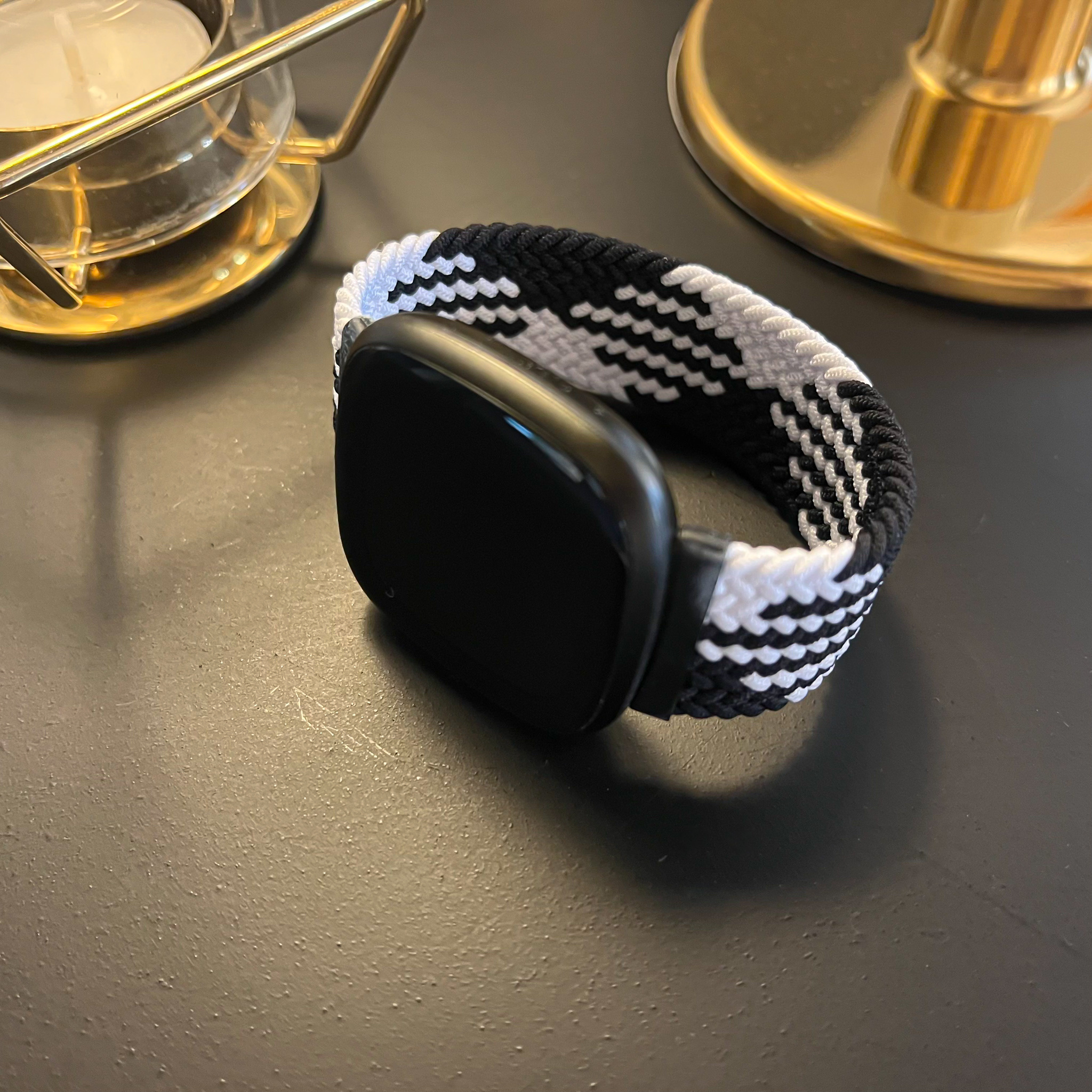 Fitbit Versa 3 / Sense Nylon Geflochtenes Solo Loop - weiß schwarz