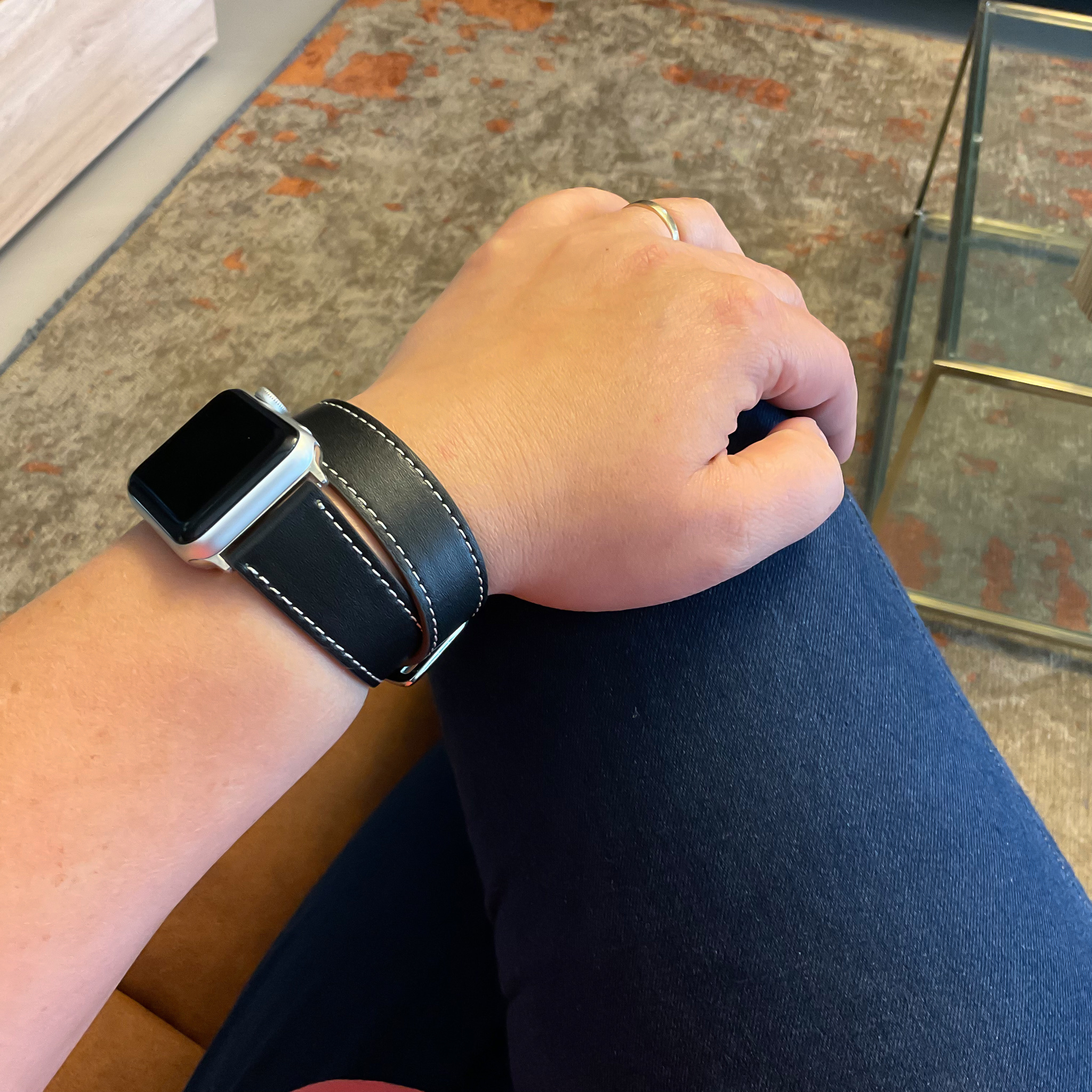 Apple Watch langer Schlaufe Lederarmband - schwarz