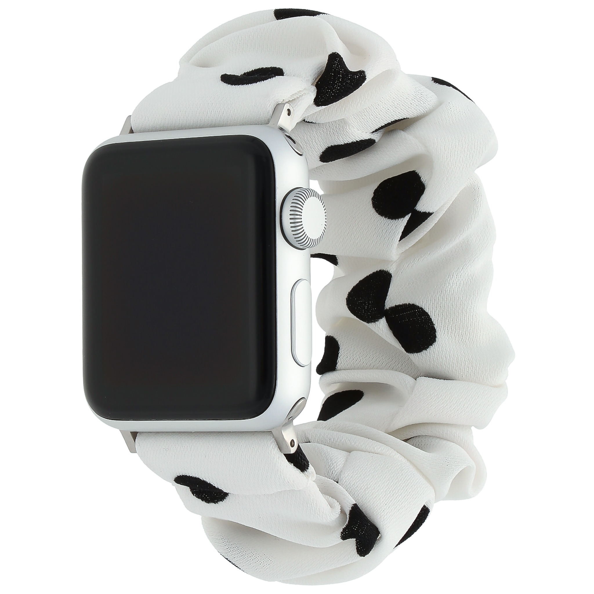 Apple Watch Nylon Scrunchie Armband - weiß mit schwarzen Tupfen
